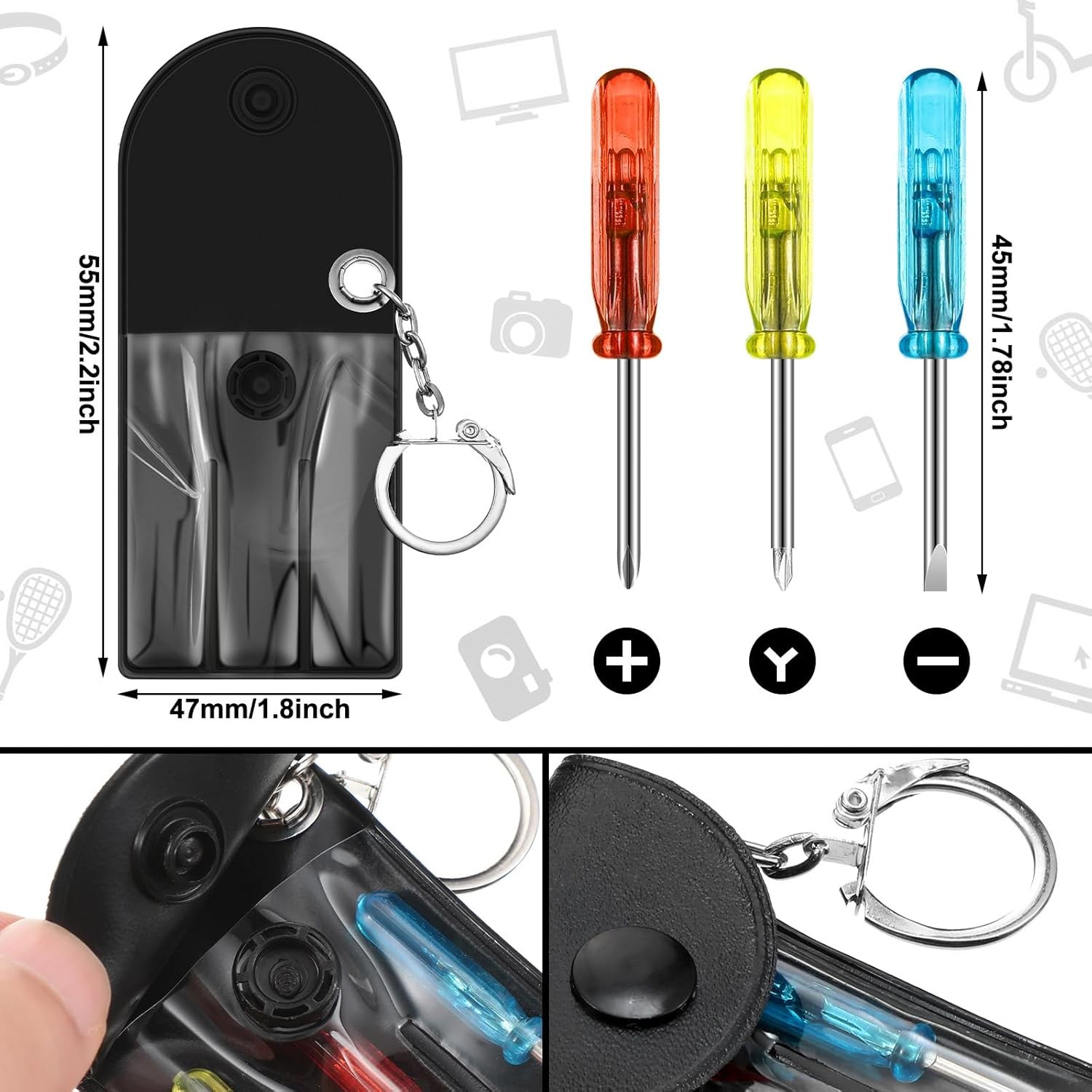 288-Piece Mini Screwdriver Keychain Set: (Red, Yellow, Blue)