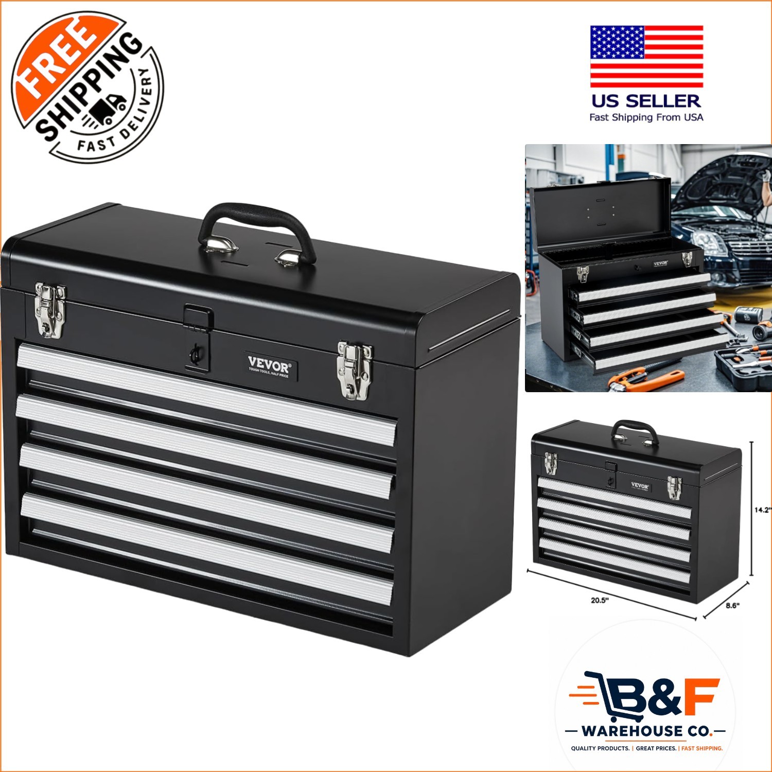 Heavy-Duty Portable Tool Organizer with Auto-Locking & Smooth Sliding Drawers