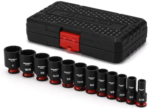 MIXPOWER 12 Pieces 3/8” Drive Semi-Deep Impact Socket Set,12 Point,SAE,5/16″…