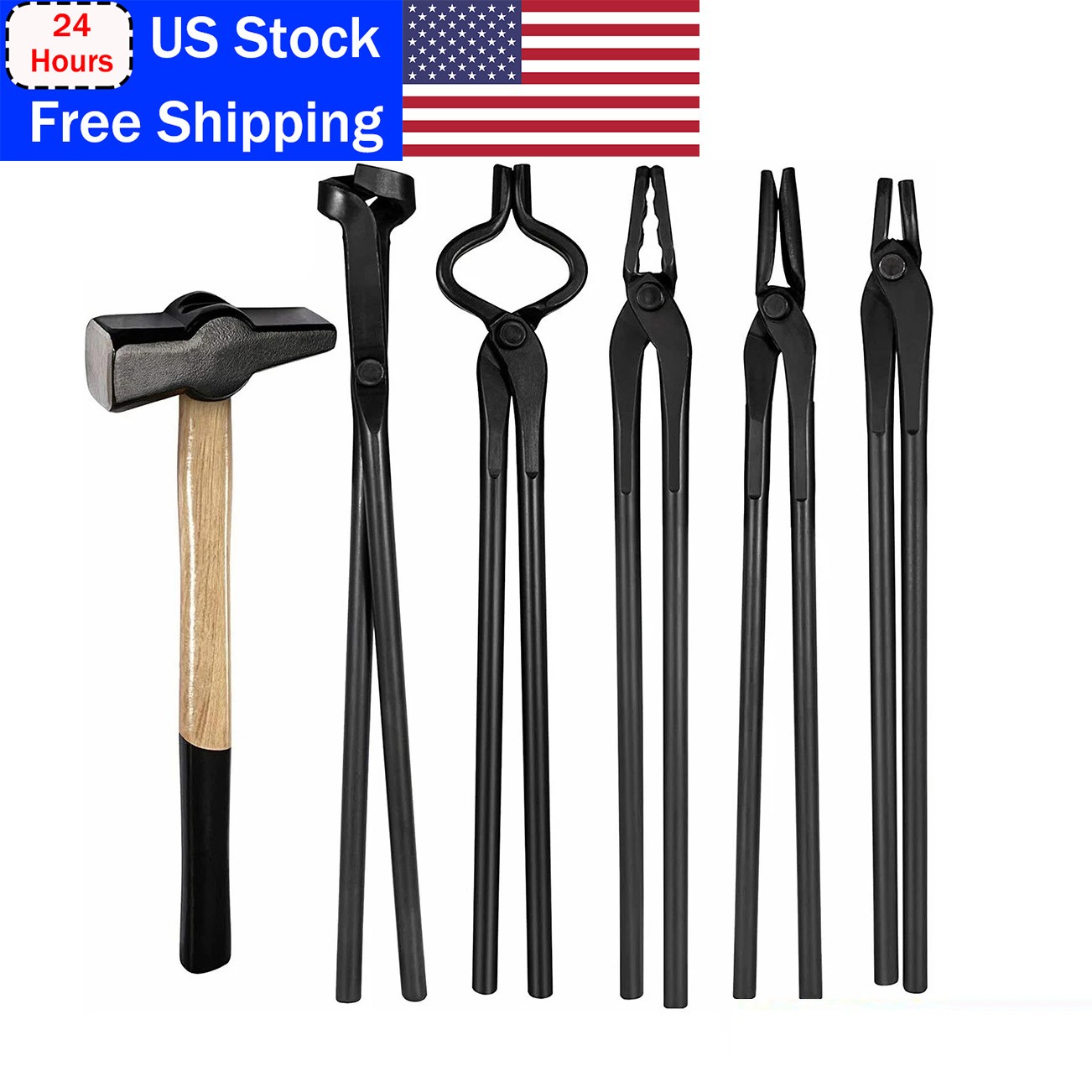 Knife Making Tongs Bladesmith Tong Set & Blacksmith Hammer 1.5 kg Forge Tools