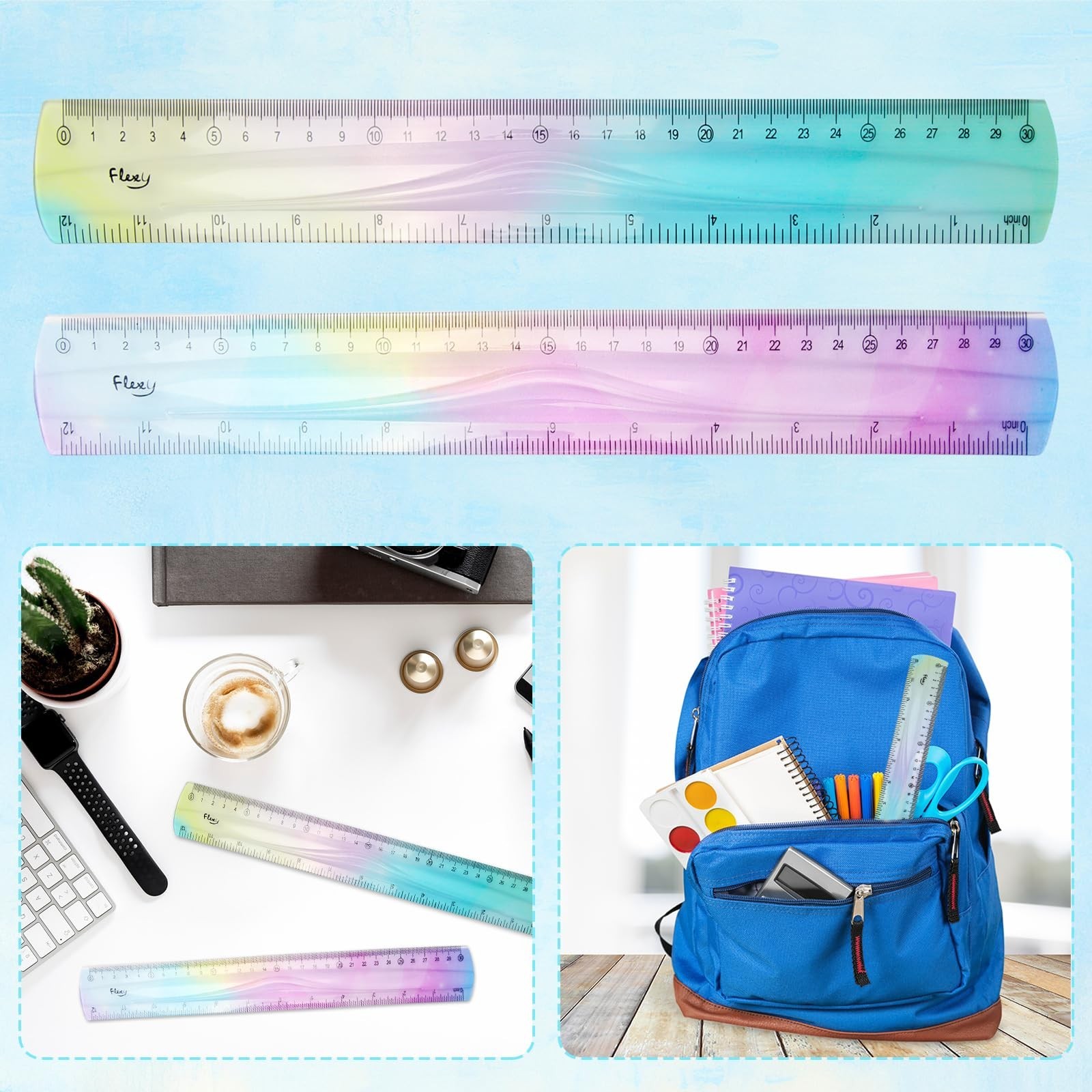 2 Pcs Flexible Ruler, 12 Inch Bendable Ruler for Kids, Soft Plastic Ruler, Ki…