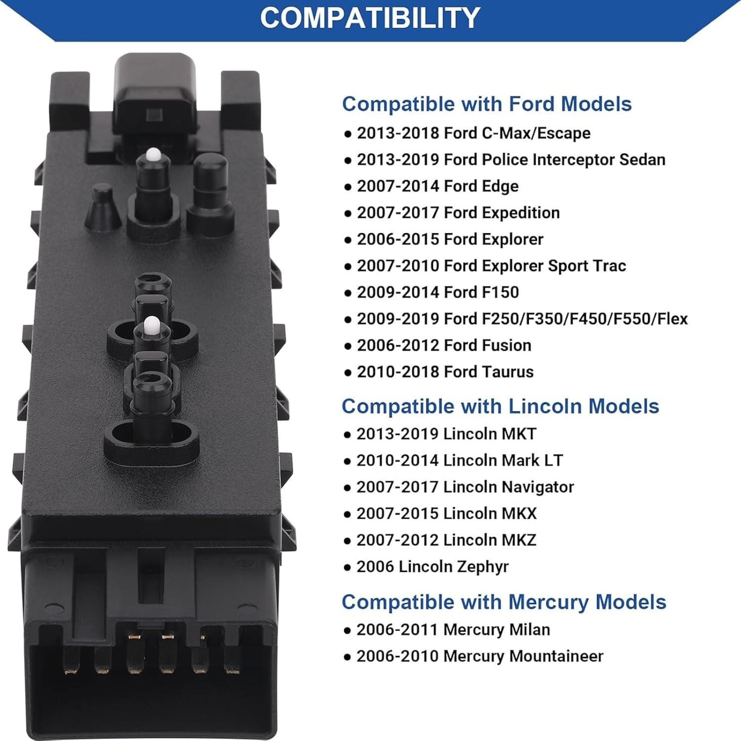 Obaee Front Left Driver Side Power Seat Switch Compatible with Ford Black