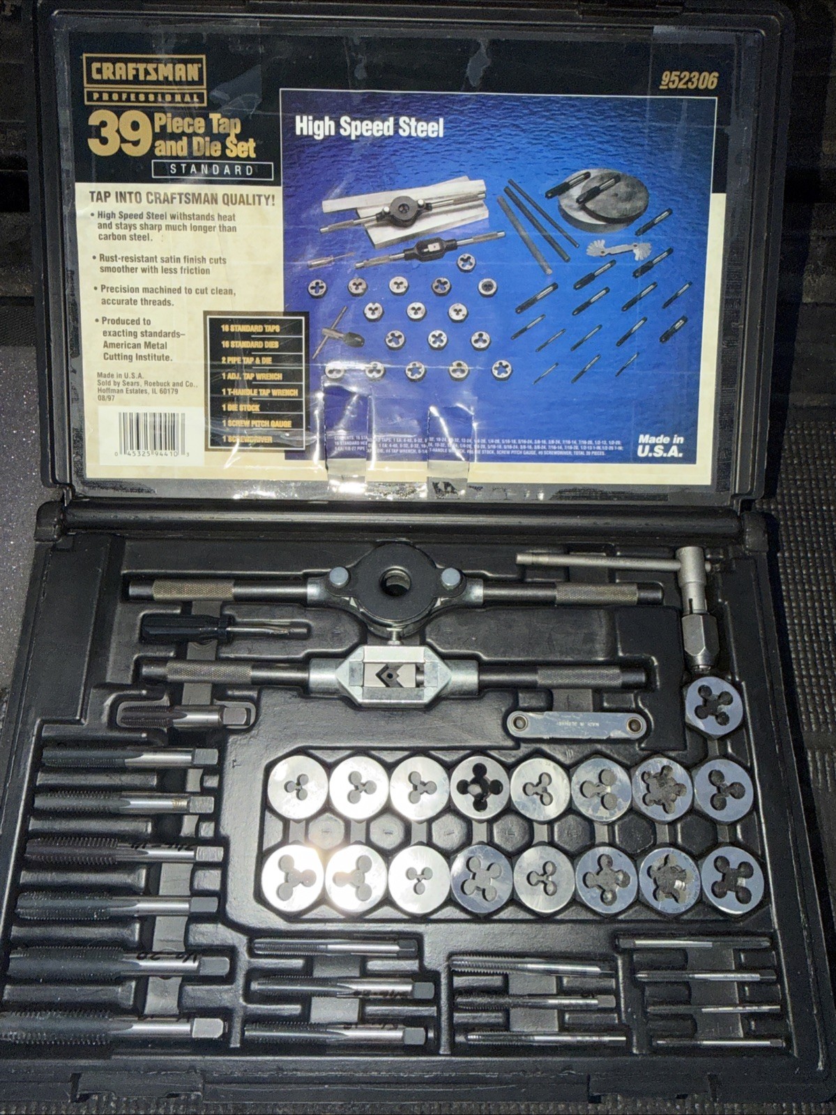 Sears Craftsman Professional high Speed Steel Tap Die Set 52306 Standard Sae
