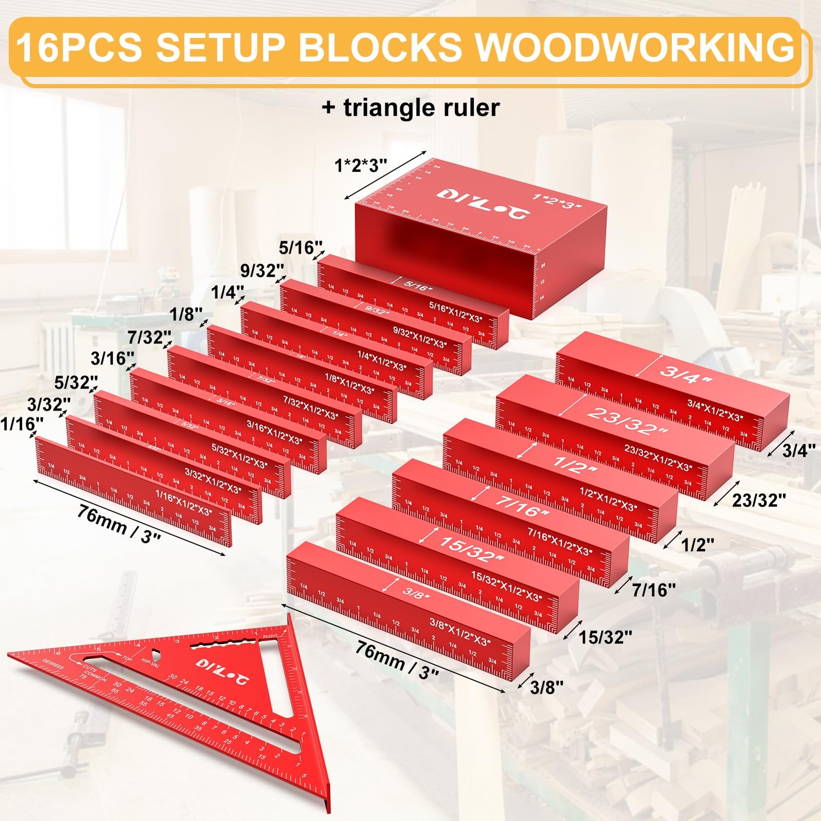 Setup Blocks Woodworking Height Gauge Set 16 PCS Setup Bars For Table Saw