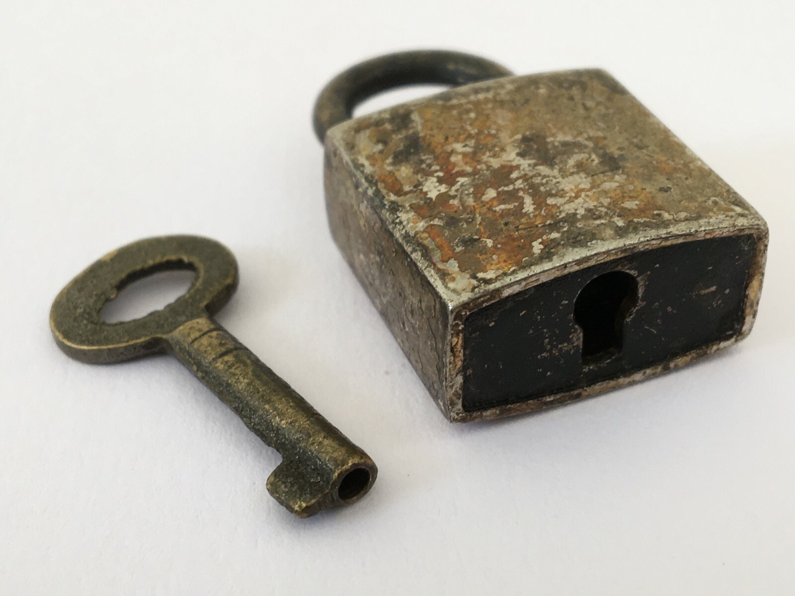 Lock Vintage Solid Brass Padlock With Key Rich Patina Rear Shape Push Lock