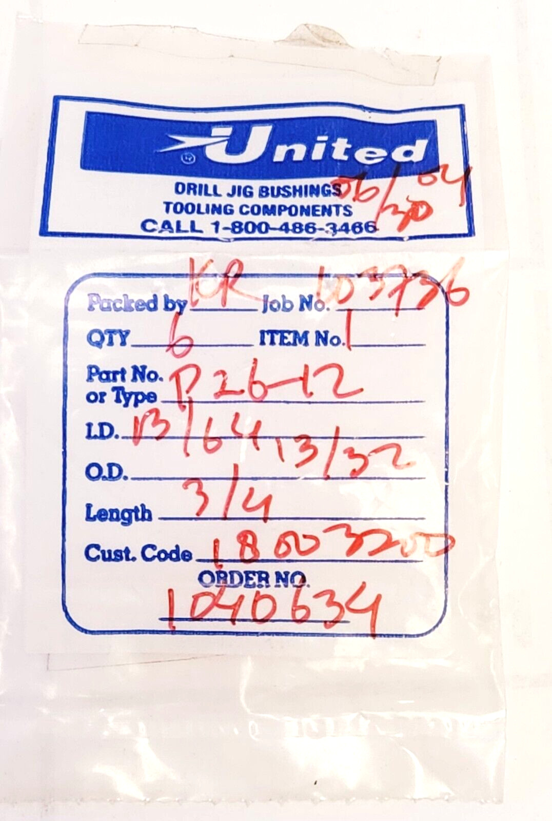 CARR LANE P-26-12 PRESS-FIT BUSHING 13/64″ ID x 13/32″ OD x 3/4″ LENGTH (NEW)
