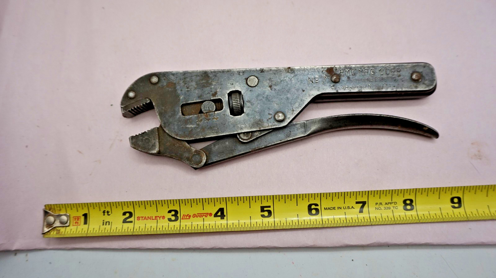 BMC MFG No. 7 Locking Pliers Wrench PAT No 2388580 – USA free ship USA only