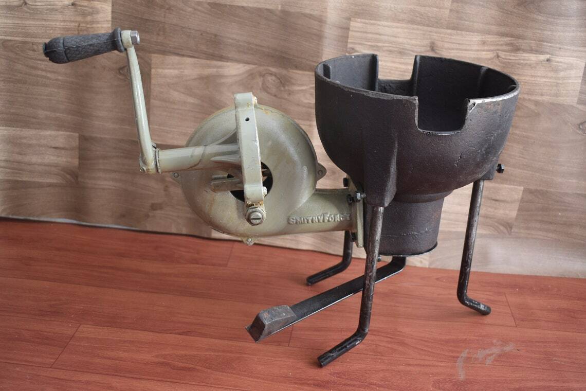 Vintage Blacksmith Antique Forge Furnace With Hand Blower Fan Pedal Type Handle