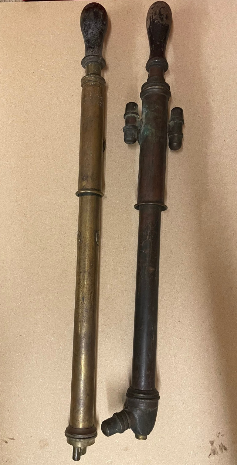 Vintage Brass & Copper Pump Action Sprayers inc Plaques. Purser. Garden
