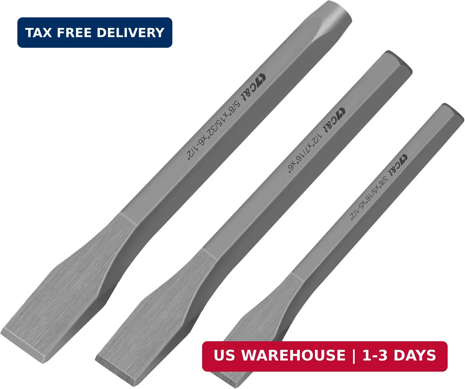 3-Piece Heavy Duty All Purpose Cold Chisels Kit, 3/8, 1/2, 5/8 in, for Carpe