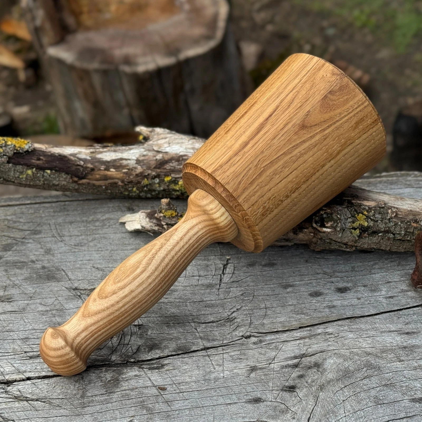 Wooden Mallet 8.27in Ash Wood Hammer for Chisels Carving Woodworking 2.95in Head