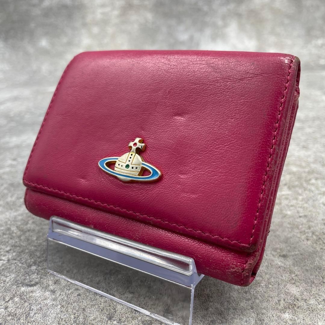 Vivienne Westwood Wallet Compact Leather Unisex Pink Used Stylish 2-Fold
