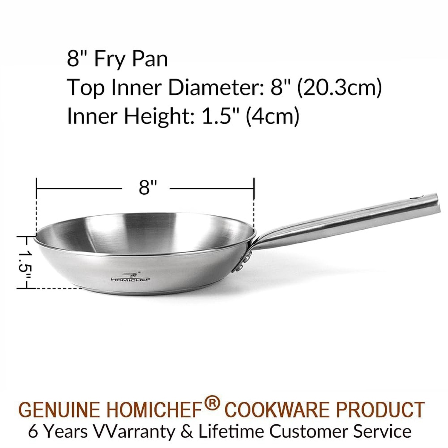 HOMICHEF Mirror Polished NICKEL FREE 8-Inch Fry Pan Stainless Steel (No Toxic…