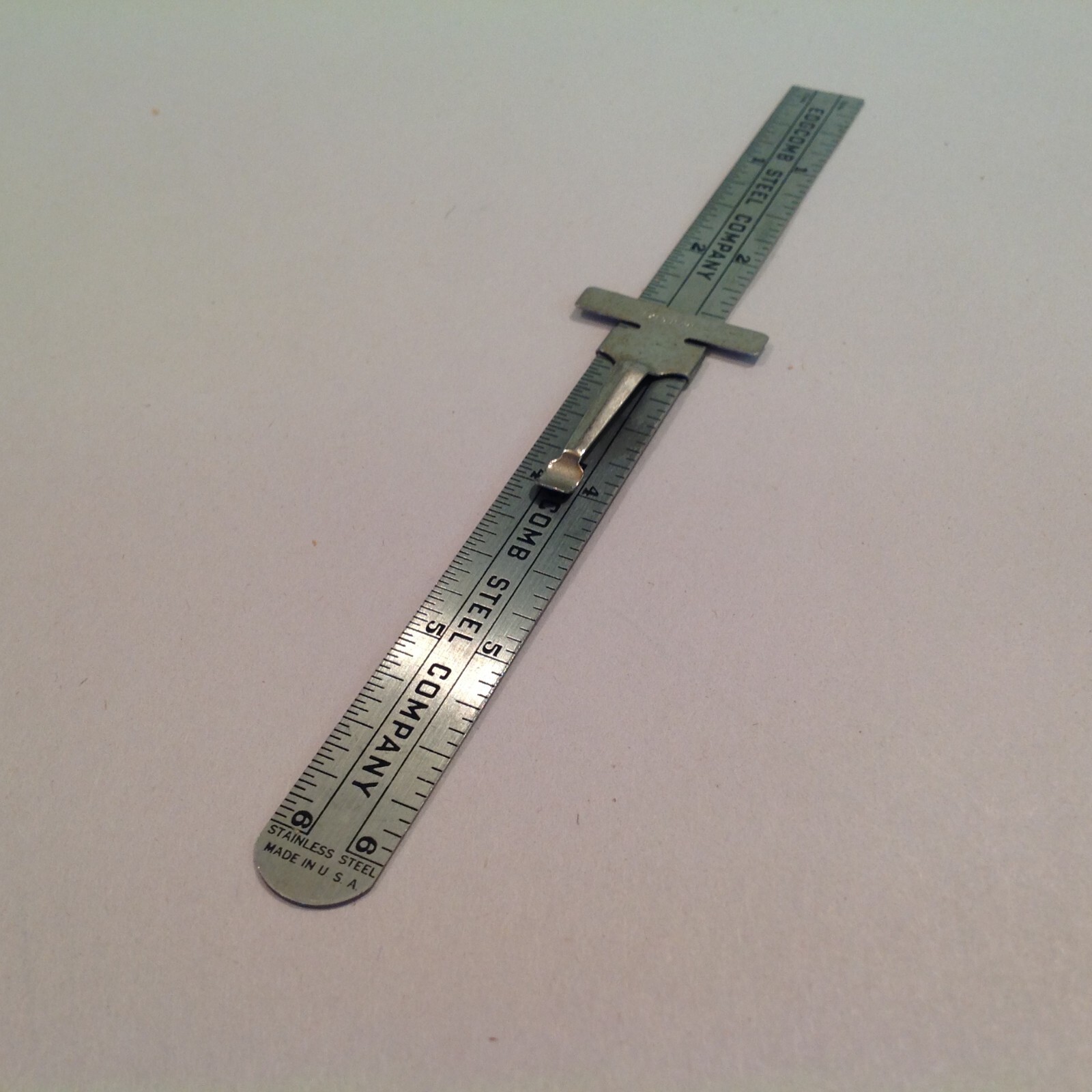 Vintage Edgcomb Steel Company Pocket Clip Slide Ruler Depth Gauge Executive Tool
