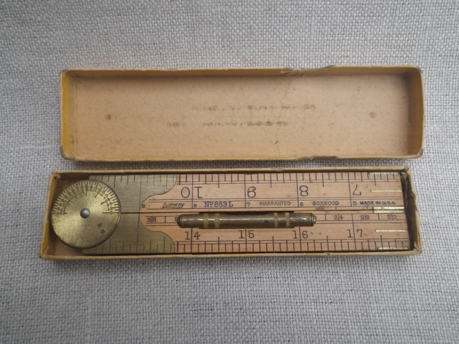 Lufkin No. 863L Folding Boxwood Rule Brass Protractor & Level Vintage in box