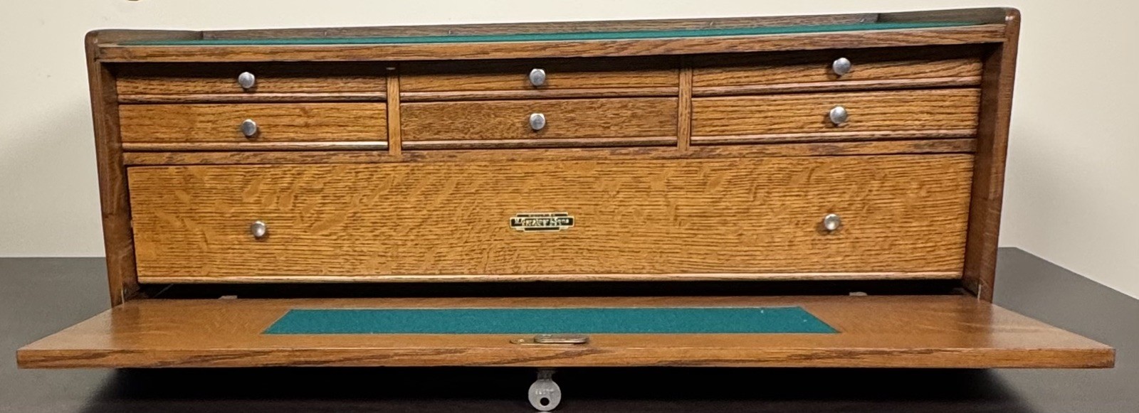 Vintage H. Gerstner Sons Oak Riser Base Machinist Chest Storage Tool Box w/ Key