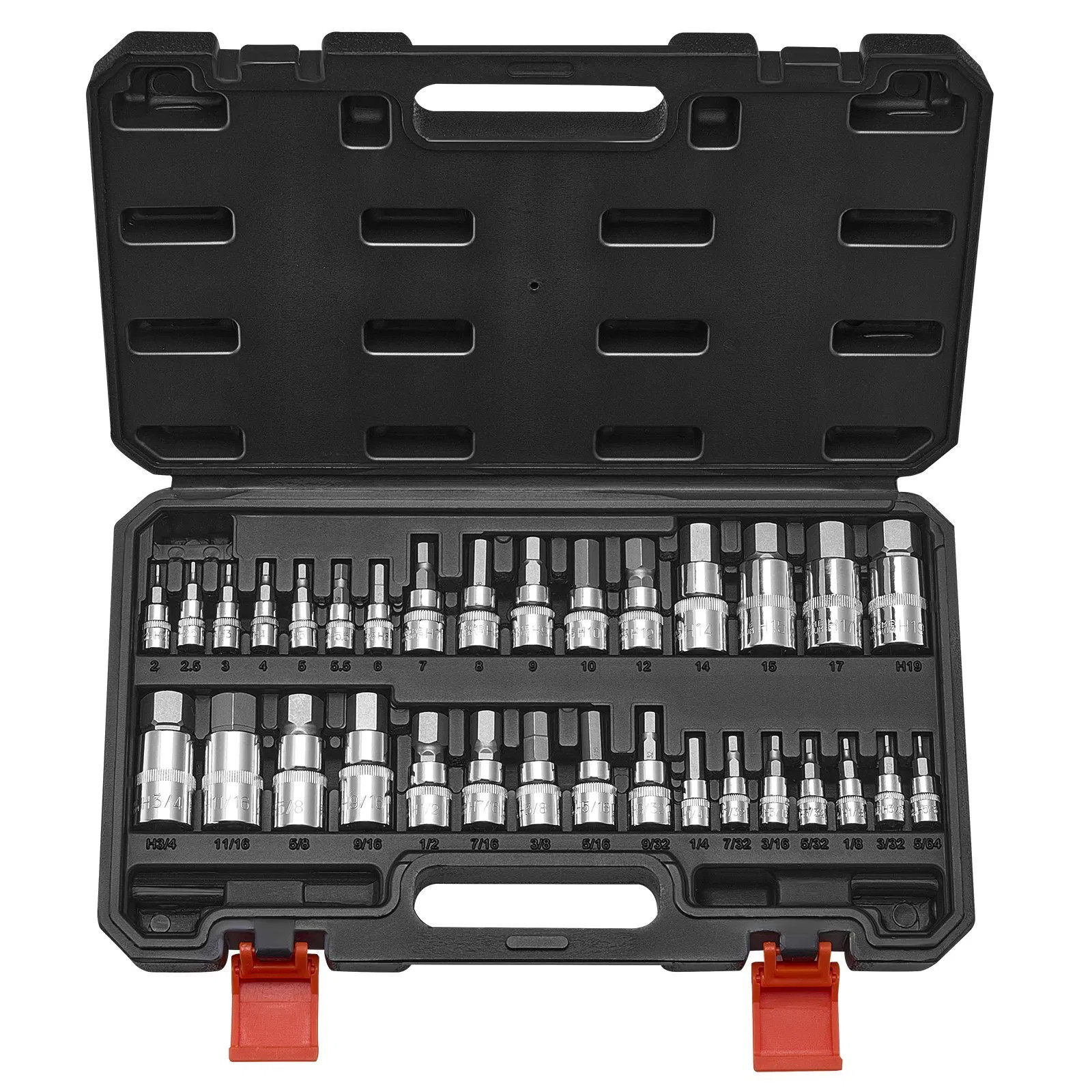 Hex Bit Socket Set, 32-Piece, S2 Alloy Steel and Cr-V Steel, Standard SAE and Me