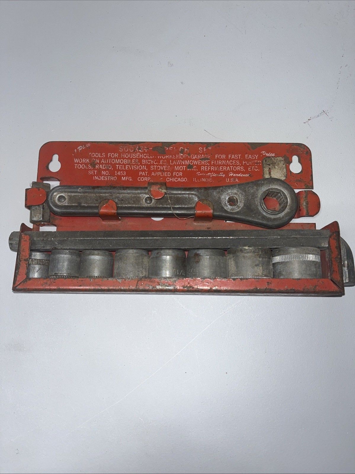 1950s Indestro Tools 11 Pcs Hex Drive Socket Set No. 1453 USA Complete w/Storage