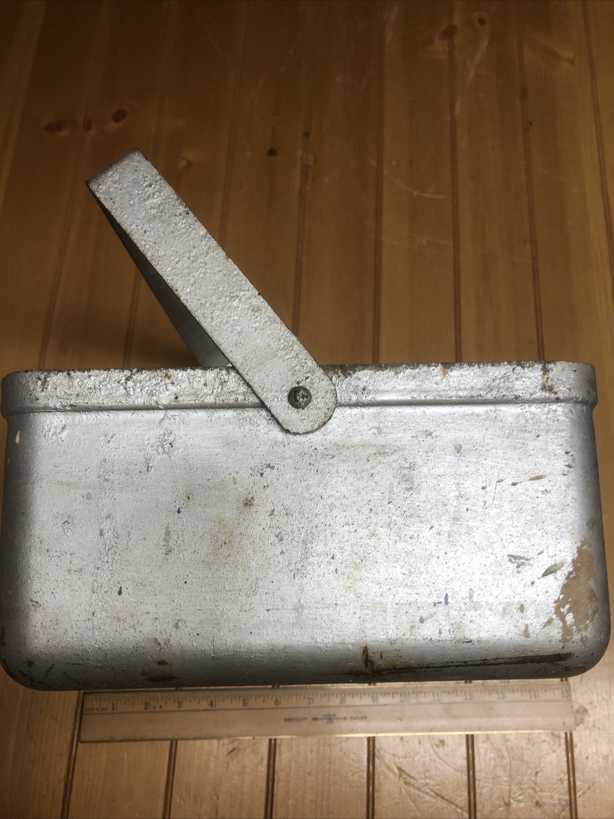 Vintage Heavy Duty Steel Tool Carrier With Fold Down Handle 13”x9.5”x4.5”