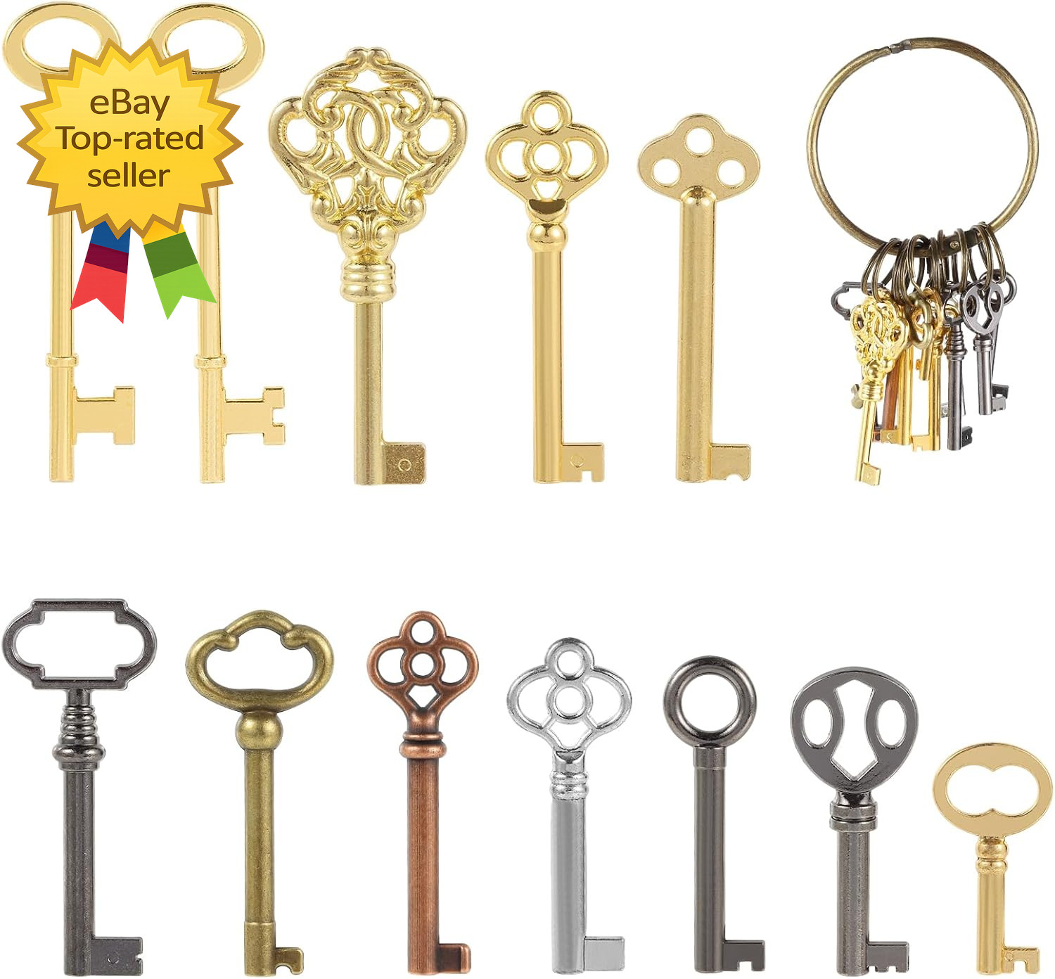 12PCS Hollow Barrel Skeleton Key Set Universal Decorative Vintage Style Keys