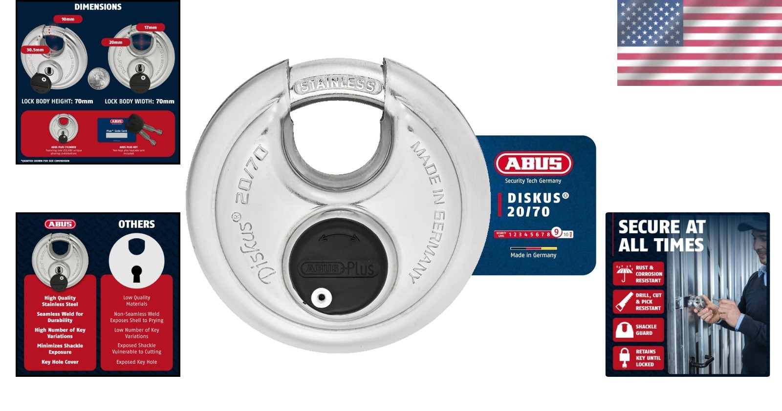 Abus Diskus Stainless Steel Padlock 20/70 2.75 inch Replacement