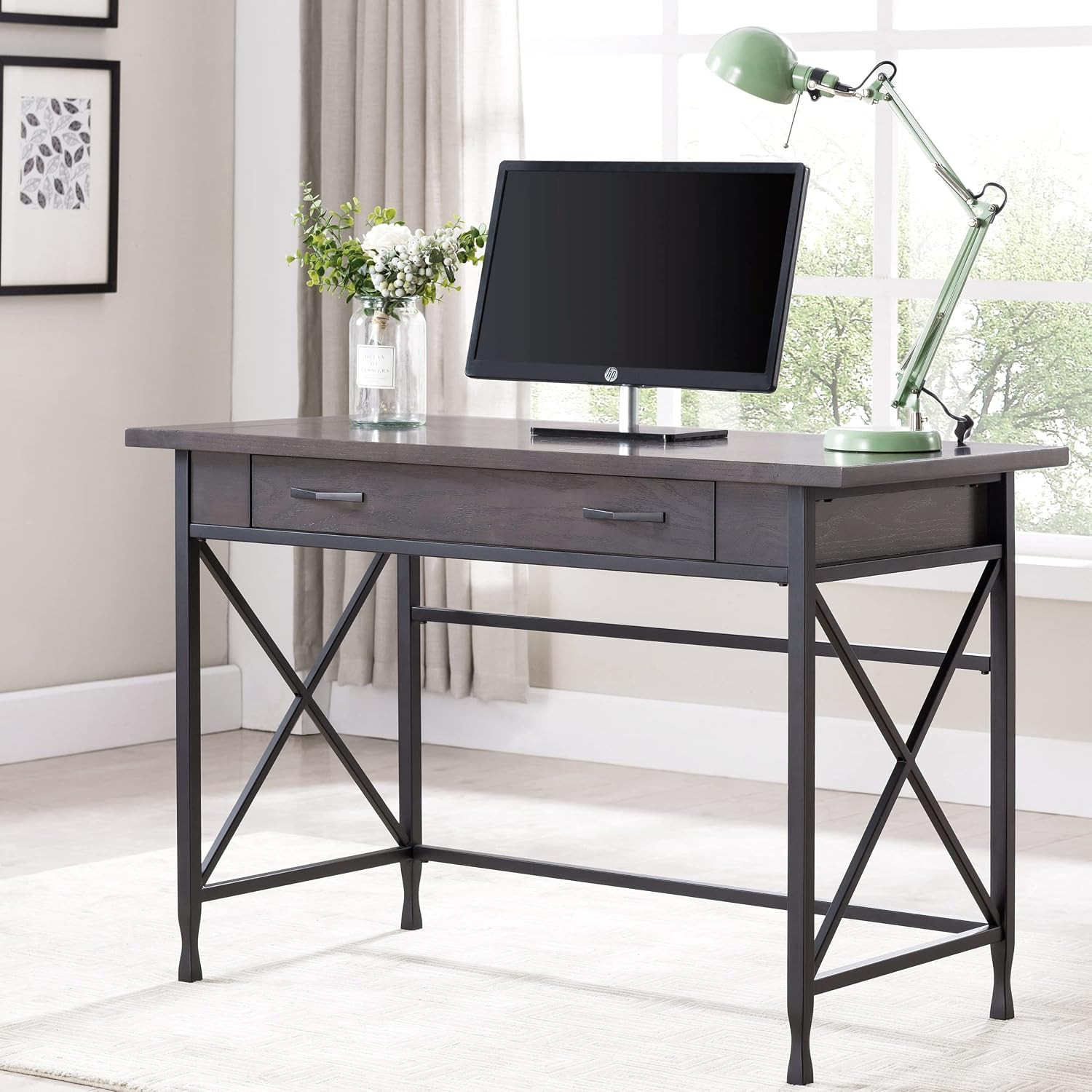Chisel & Forge Desk, 46″, Smoke Gray, Matte Black | Freestanding, Contemporary/M