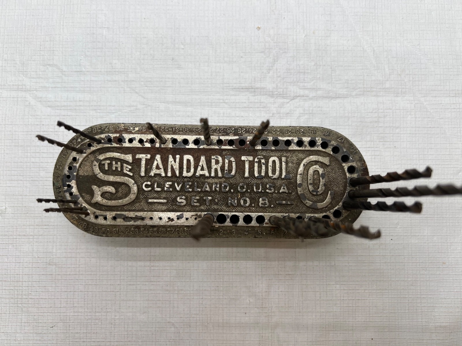 Vintage The Standard Tool Co No 8 Indexed 1-60 Cast Metal Drill Bit Stand U.S.A