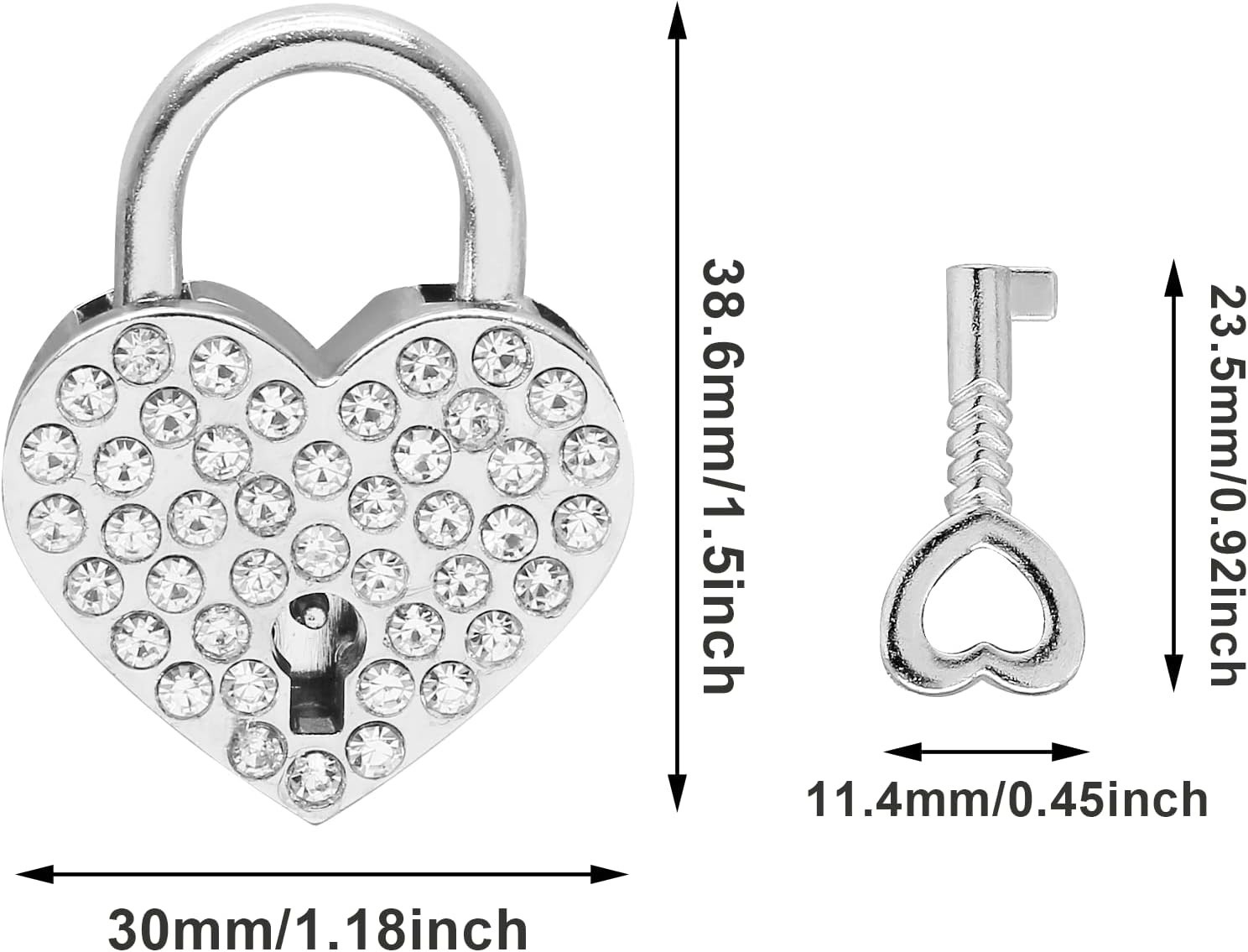 Heart Shaped Padlocks, Small Silver Padlock with Keys Metal Decorative Locks for