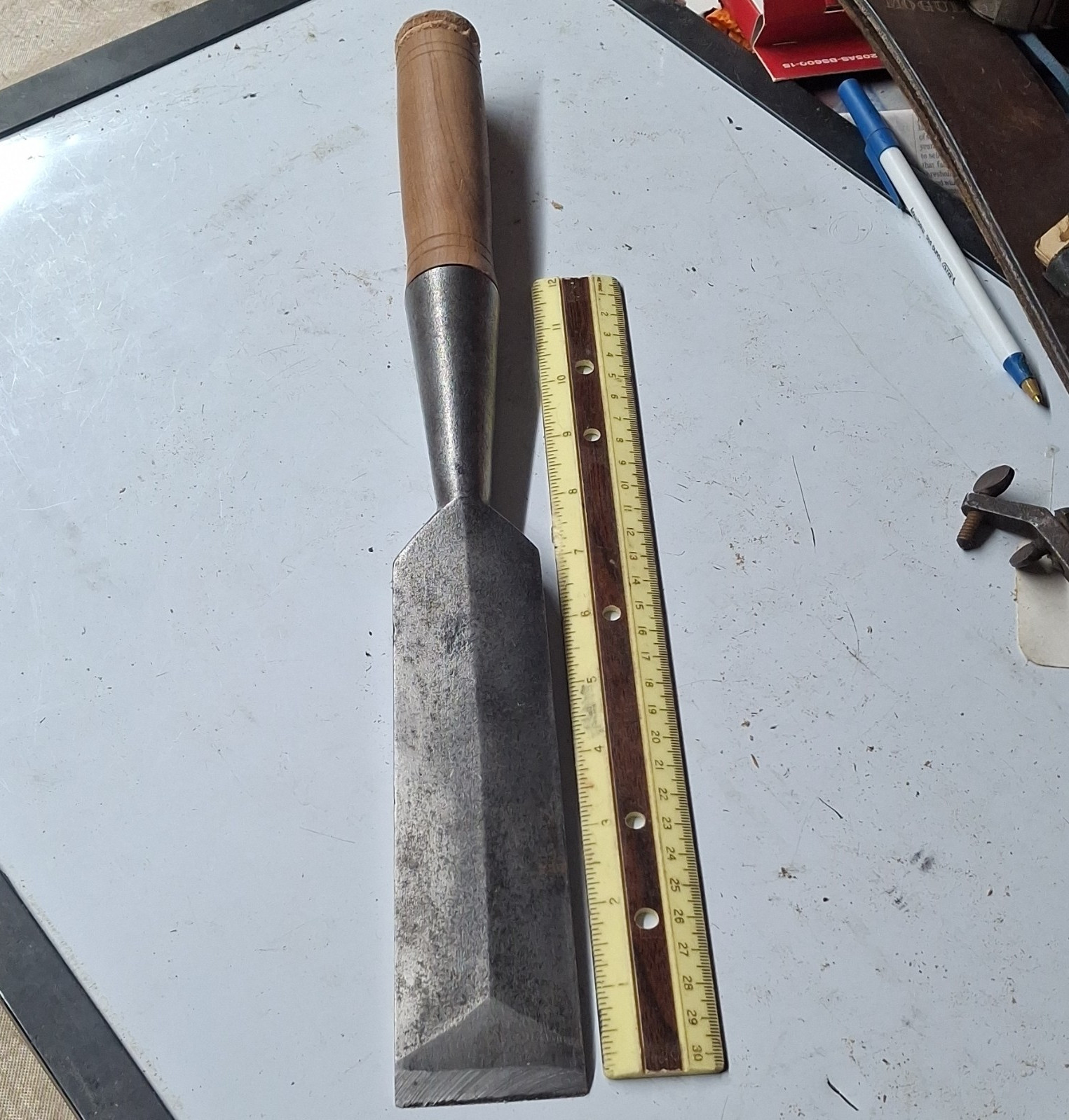 Vintage Original SLICK New Wood Handle Approx. 2 inch Wide Blade
