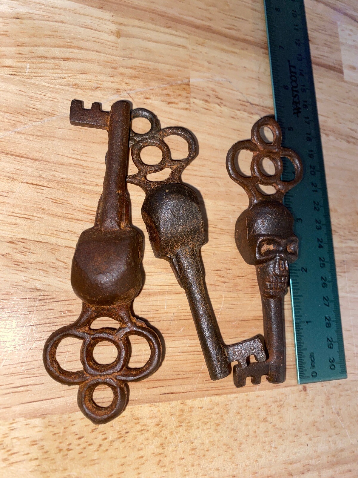 Skull Keys Lot Set x3 Skeleton Metal 1/4LBS+EACH Patina Gorgeous Rust Collector