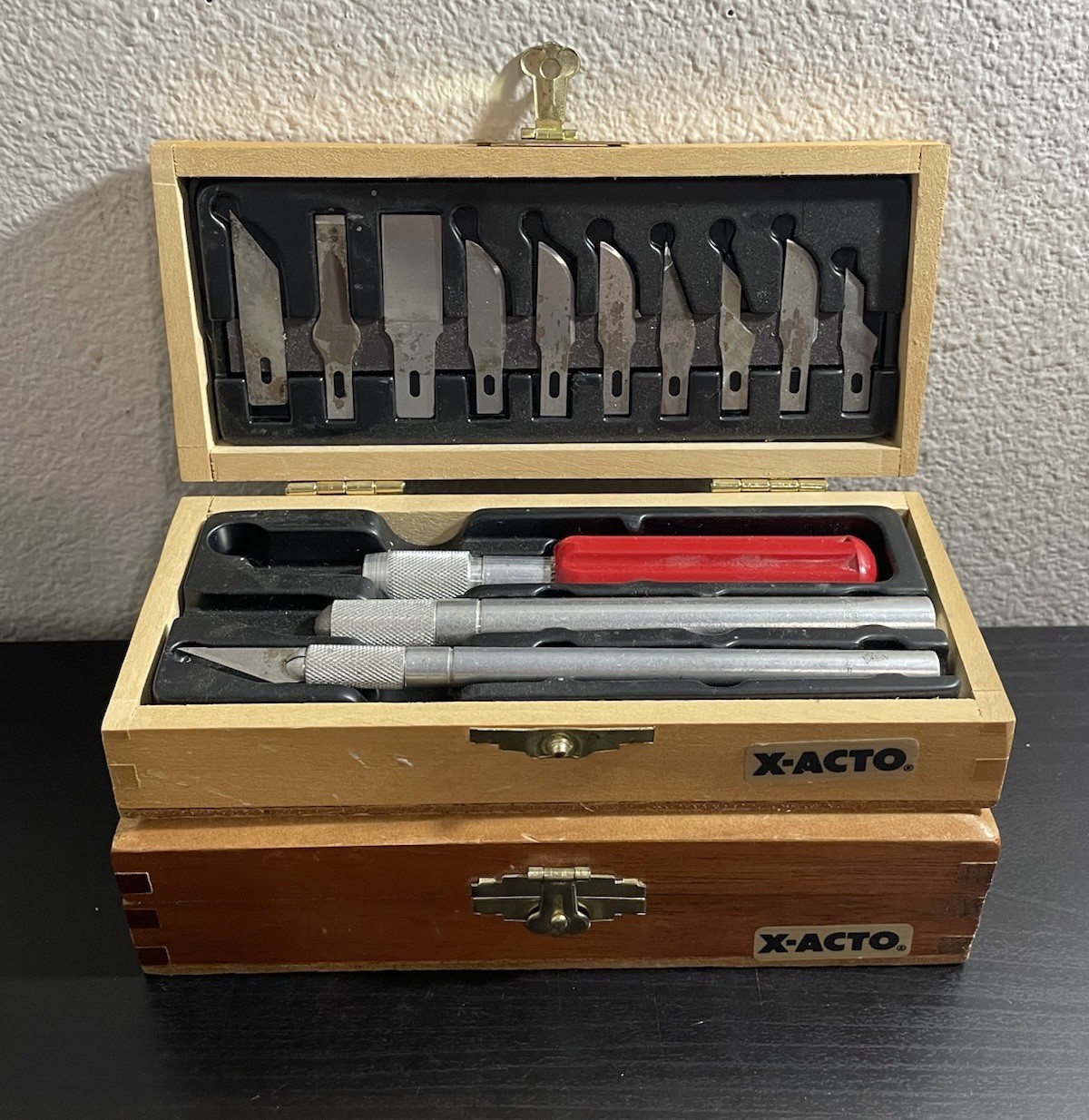 Vintage 13 Piece X-Acto Knife Set in Original Wooden Box + 2nd Original Box