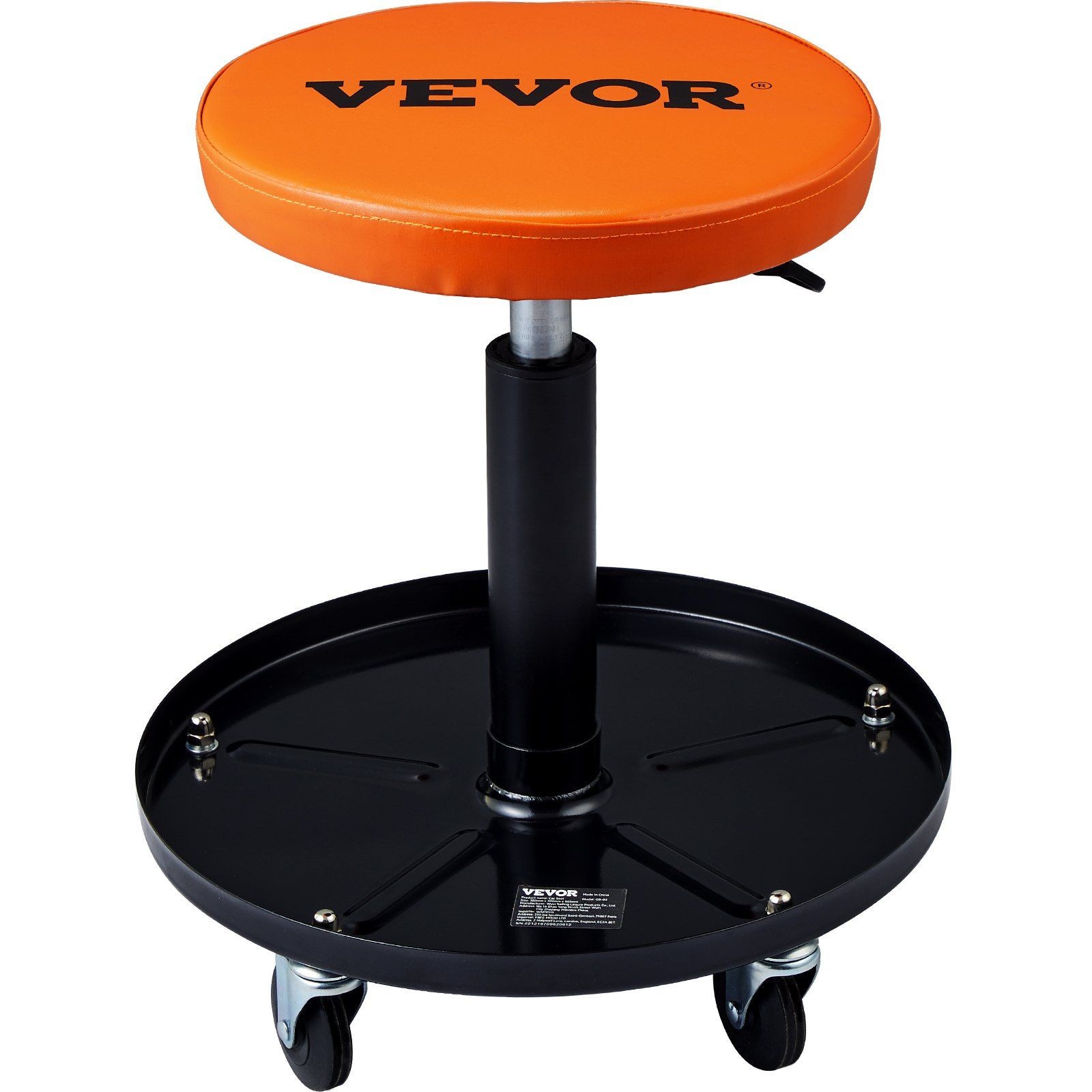 250lb Rolling Garage Stool Pneumatic Adjustable 22-28in w/ Heavy-Duty Tool Tray