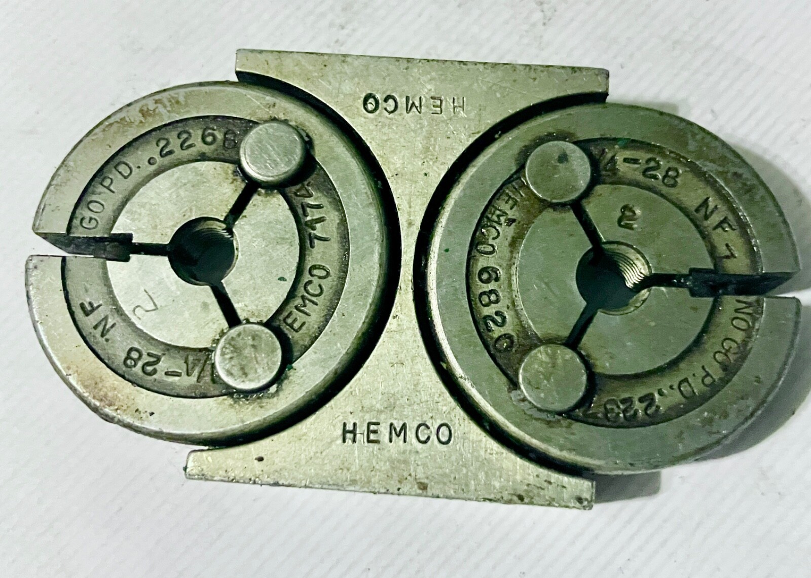 HEMCO 1/4 28 NF 2 THREAD RING GAGES GO NO GO P.D.’S = .2268 & .2237