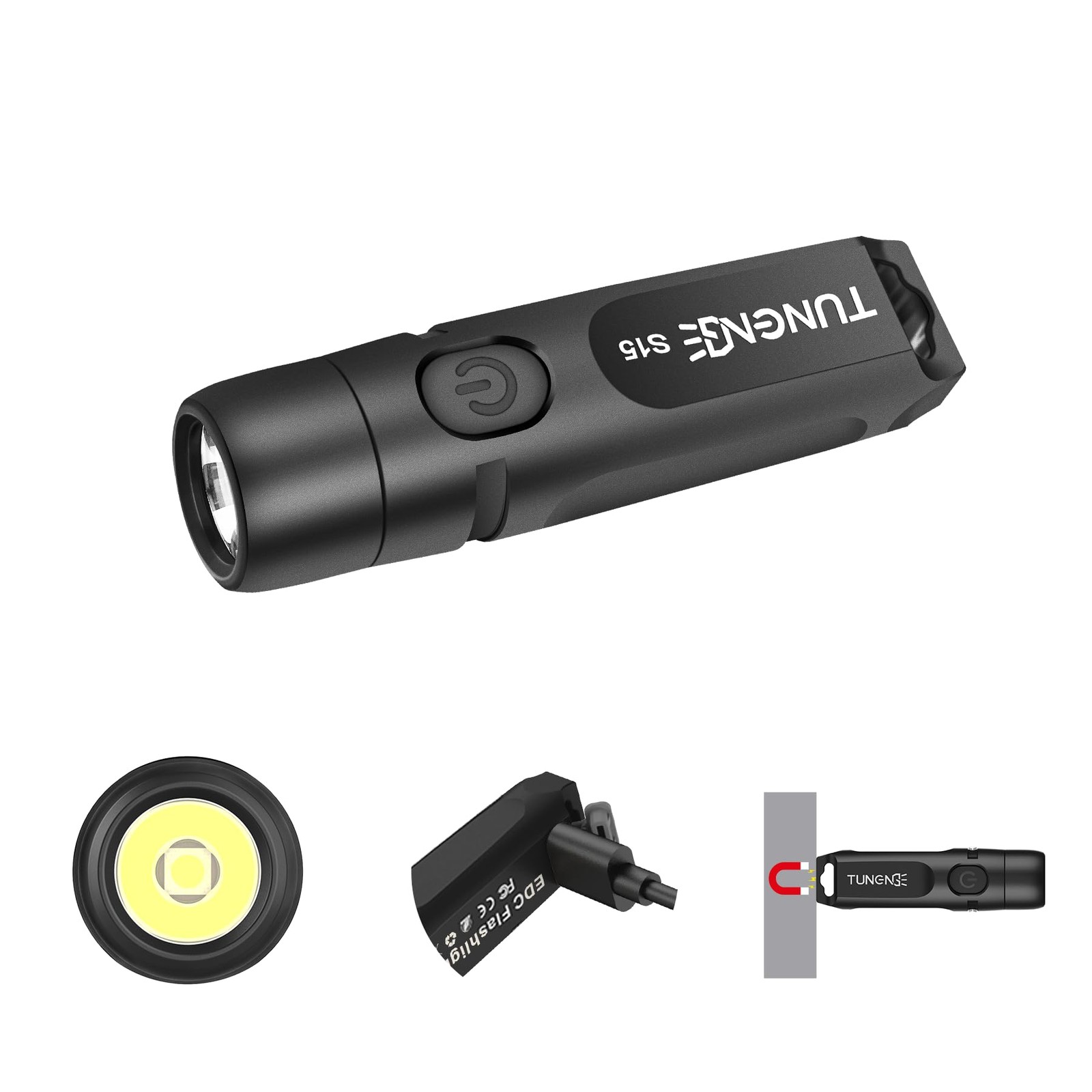 S15 Rechargeable Keychain Flashlight & Magnet,650 Lm small, Black-Magnetic