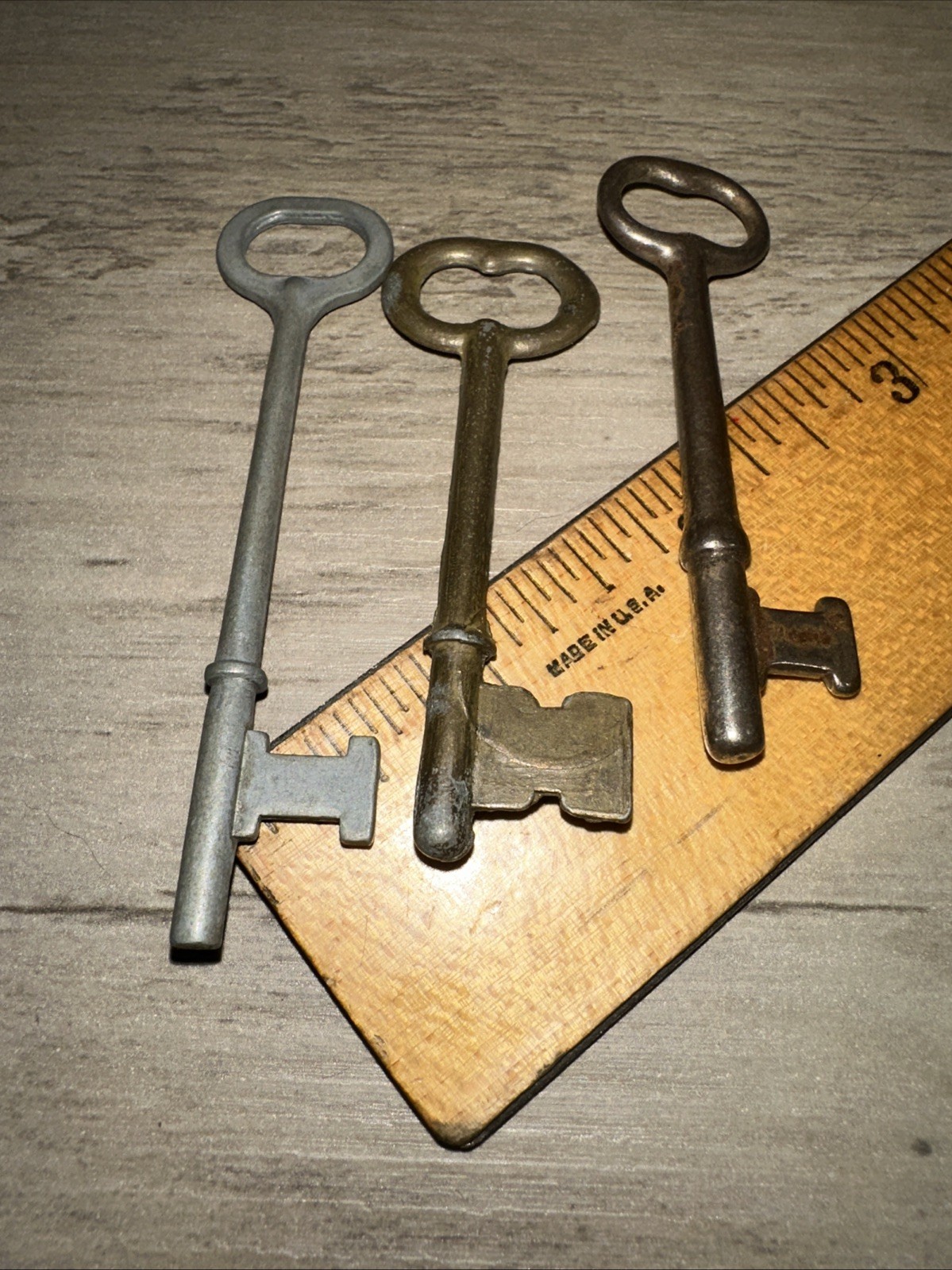 3 Antique Skeleton Keys, Various Shapes & Sizes. Solid Barrel Legit Antique Keys