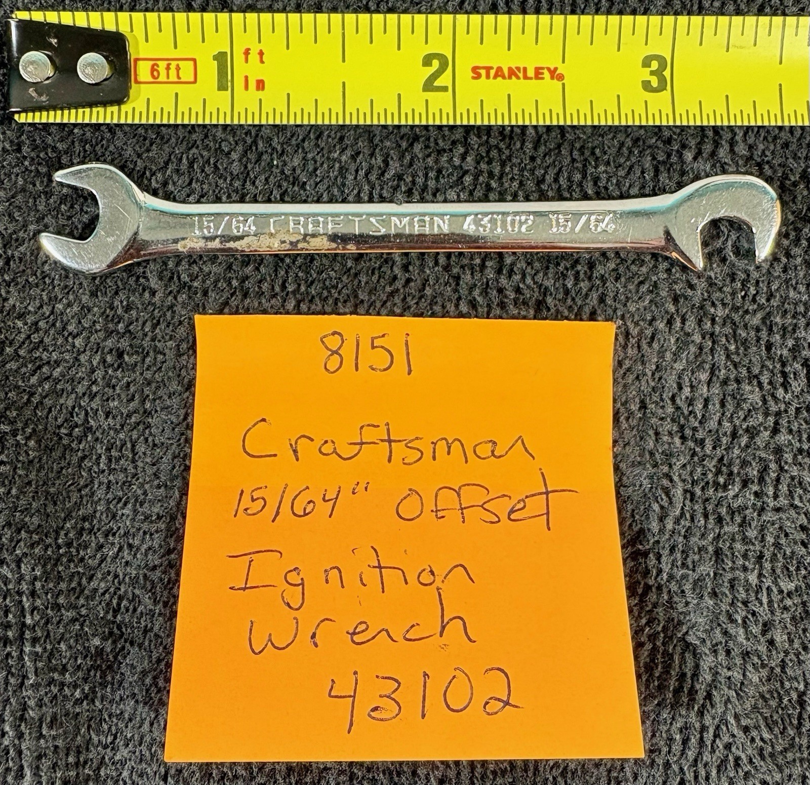 Vintage Craftsman 15/64″ Open End Offset Midget Ignition Angle Wrench 43102 (G)