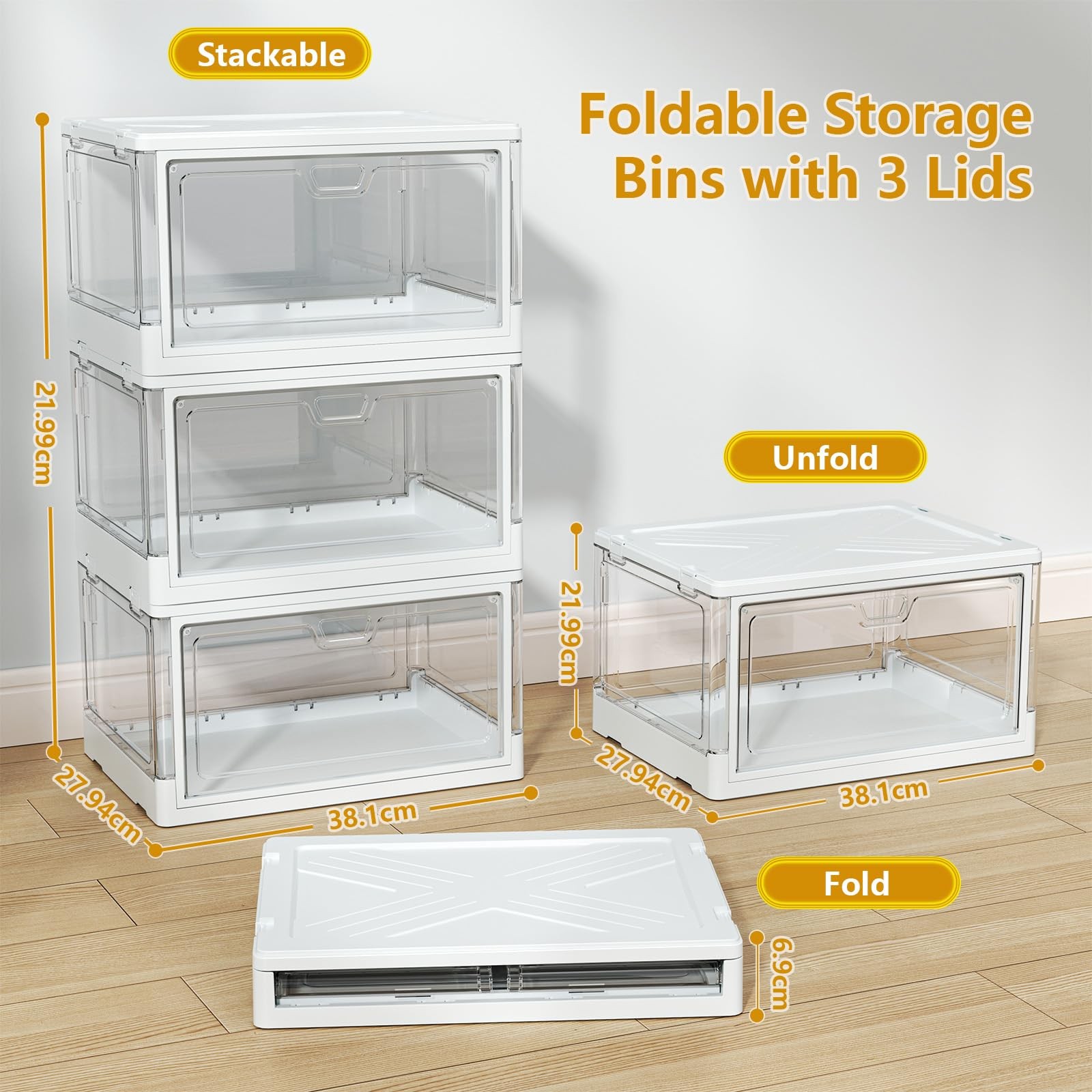 TidyTrove Storage Boxes with Lids – 23L*3 Plastic Box with Doors, Stackable