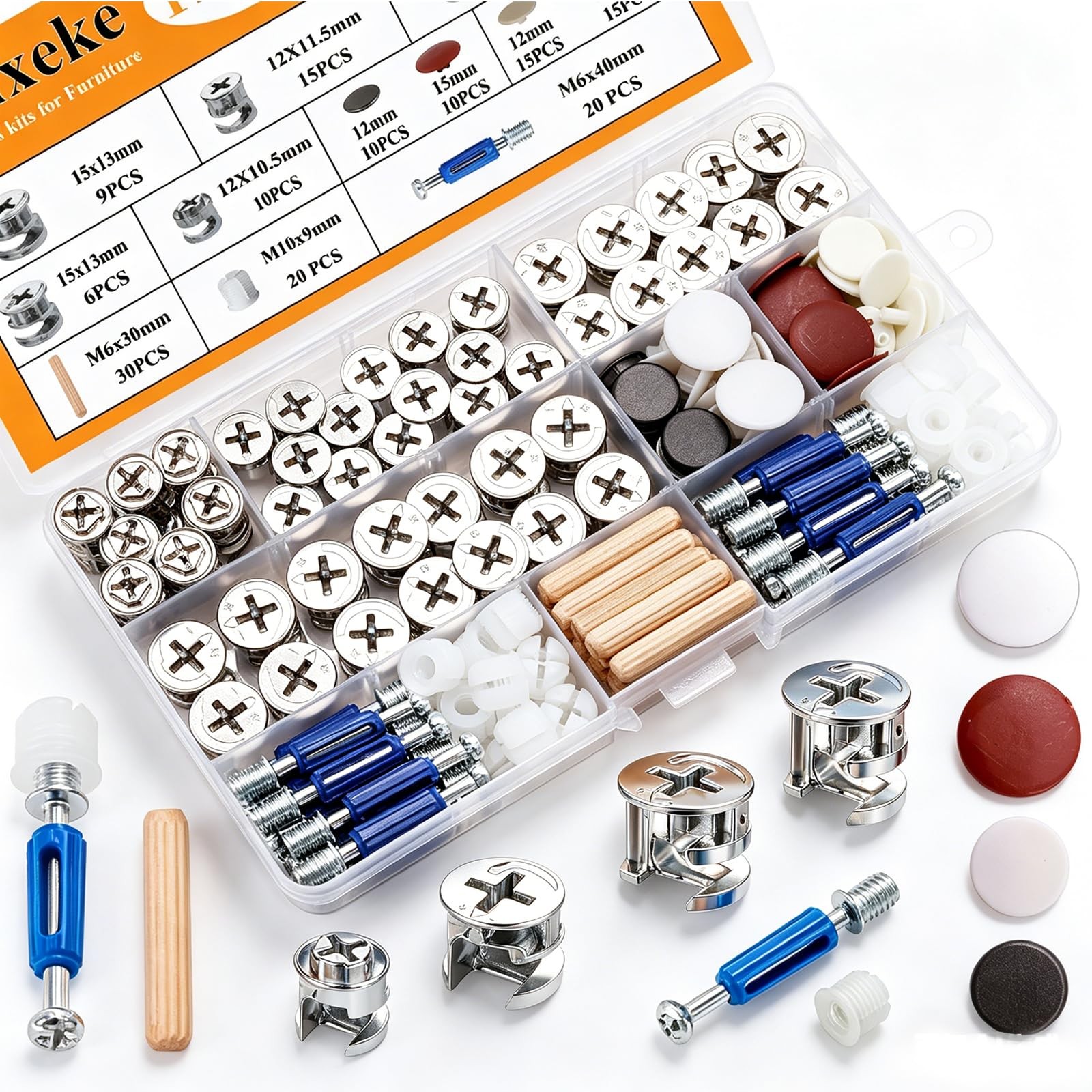 Sunxeke 170PCS Cam Locks for Furniture,3-in-1 Eccentric 120PCS-Silver, silver