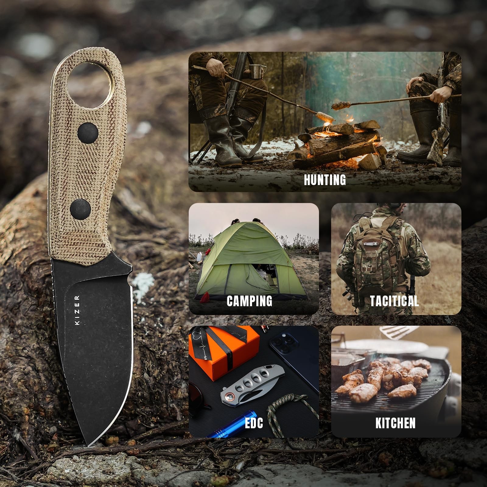 Kizer Beaver Fixed Blade Knife with Sheath, 2.75″ D2 Steel Blade EDC Fixed Bl…