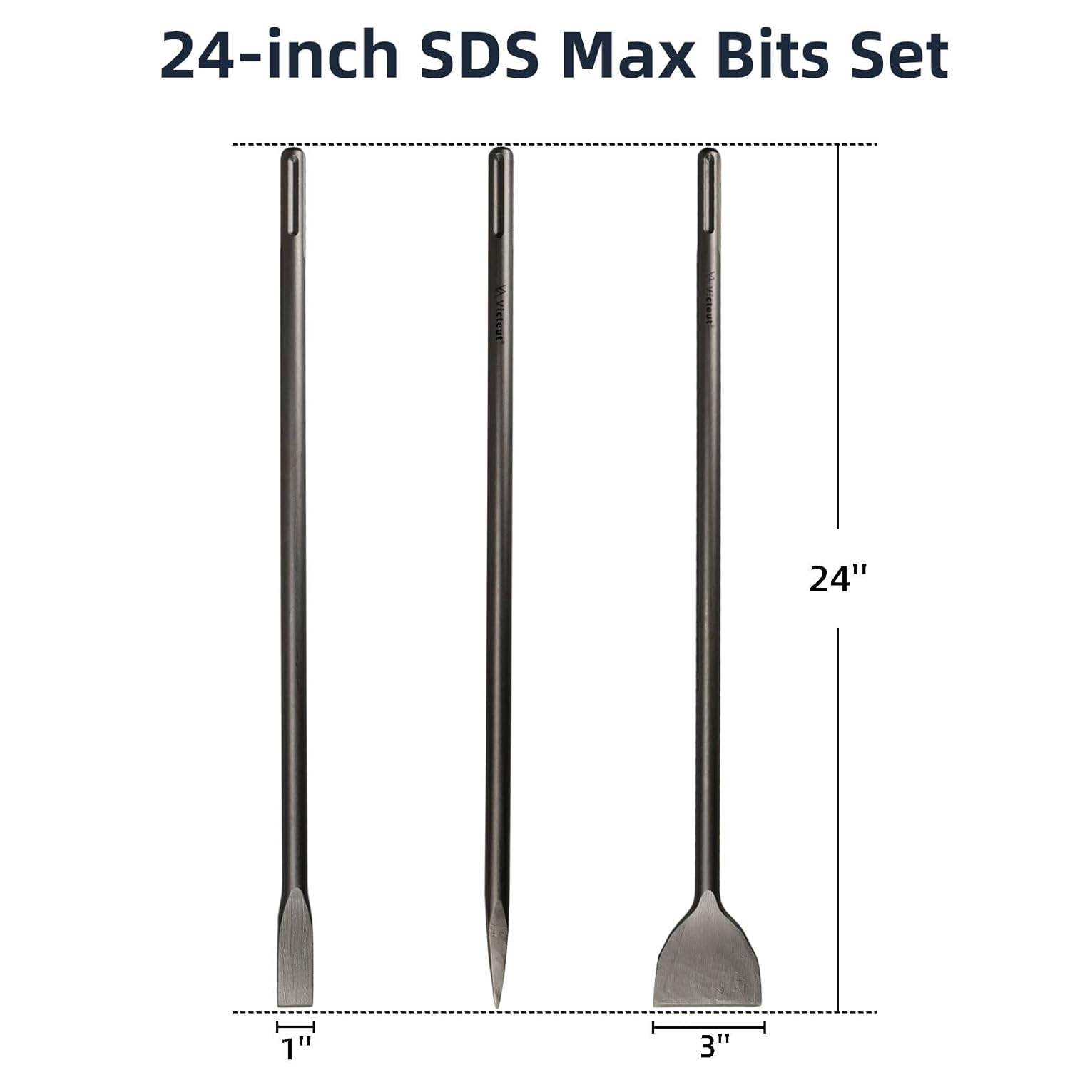 24″ SDS Max Chisel Set – 1″ Flat, Point & 3″ Scaling Bits for Concrete