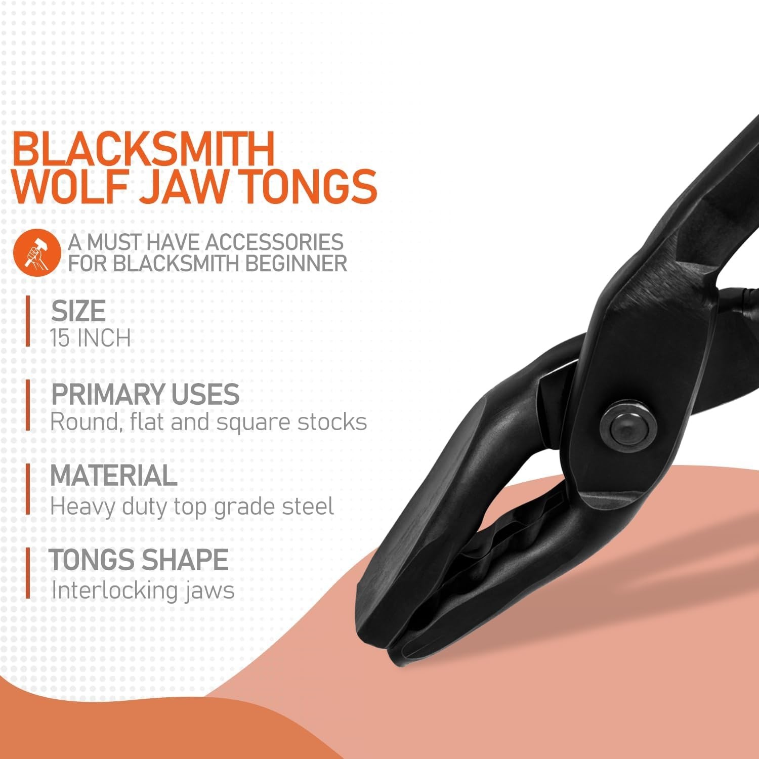 15″ Wolf Jaw Blacksmithing Tongs Multipurpose Forge Tool For Beginner
