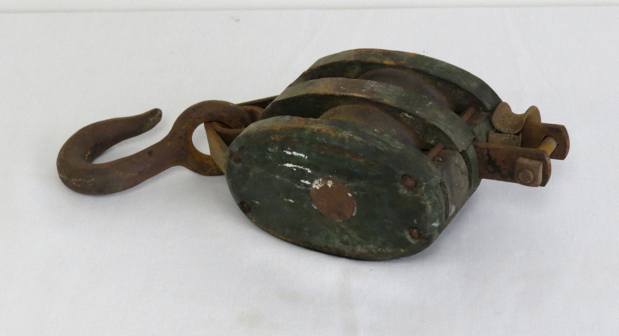 Upson Walton Co. Cleveland, Ohio Double Block Pulley In Old Green Paint w/Badge