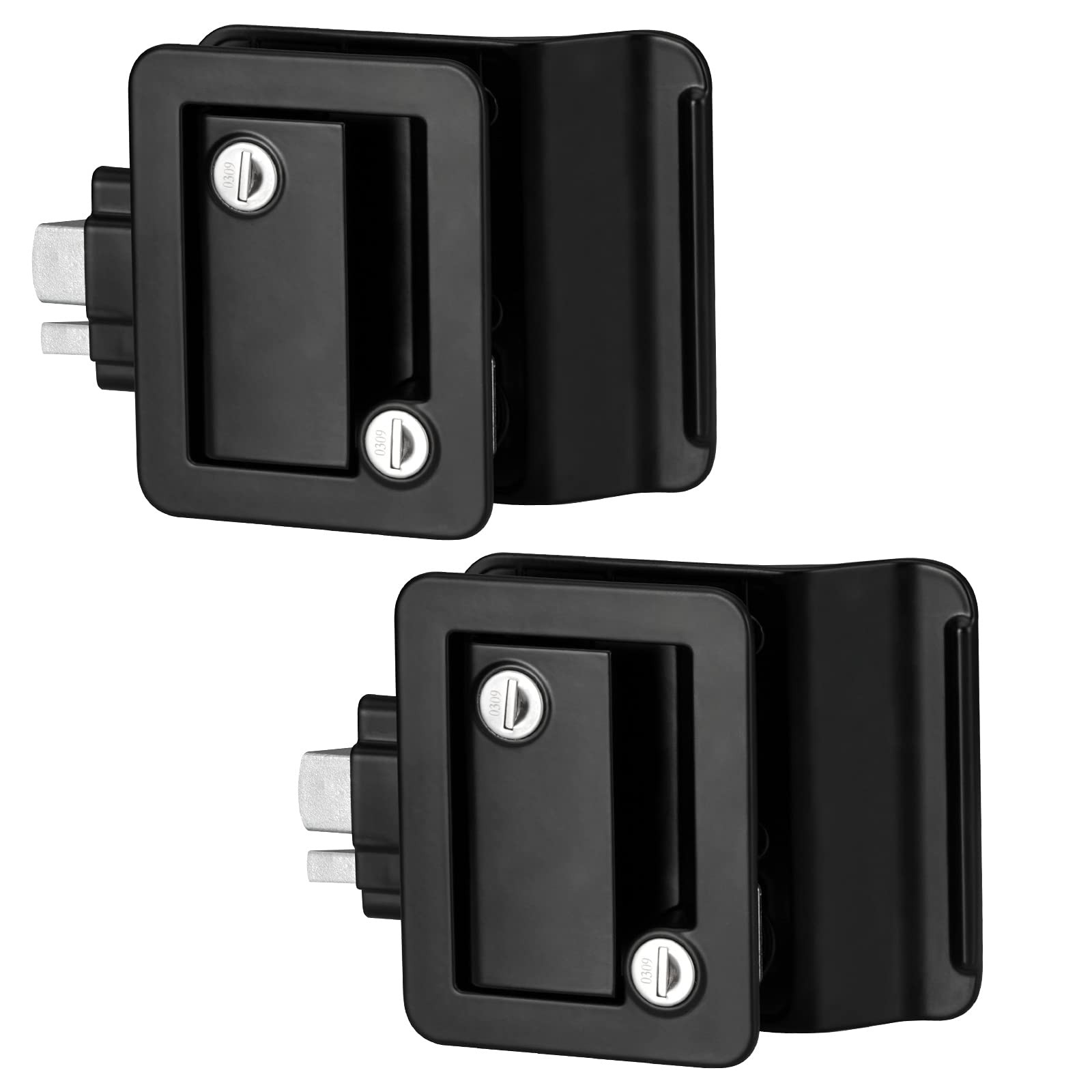 RV Entry Door Lock 2 Pack, Black Zinc Alloy Paddle Deadbolt Latch with Keys