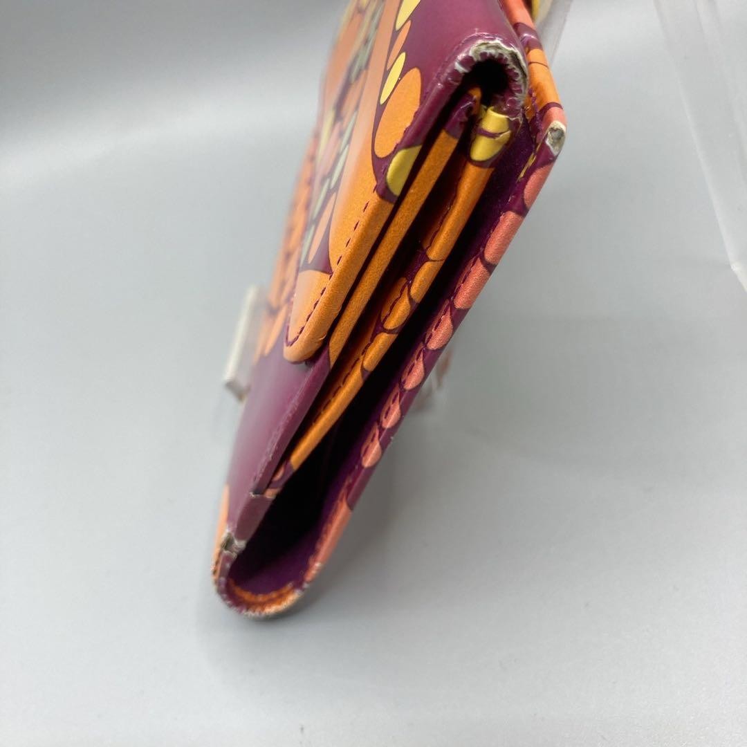 Emilio Pucci Wallet Bi-Fold Compact Enamel Orange Purple Used 9x13cm