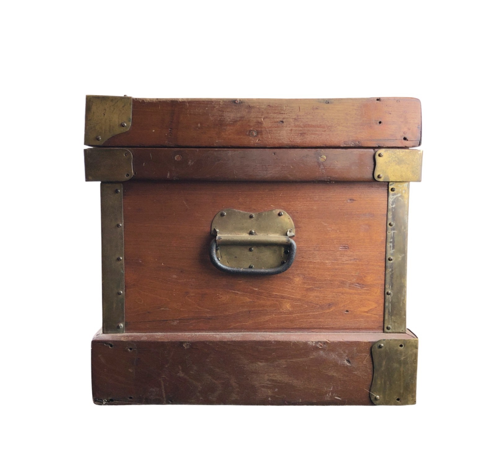 Antique Carpenters Tool Chest Rustic Wood Trunk Brass Corners 15 x 15 x 35″