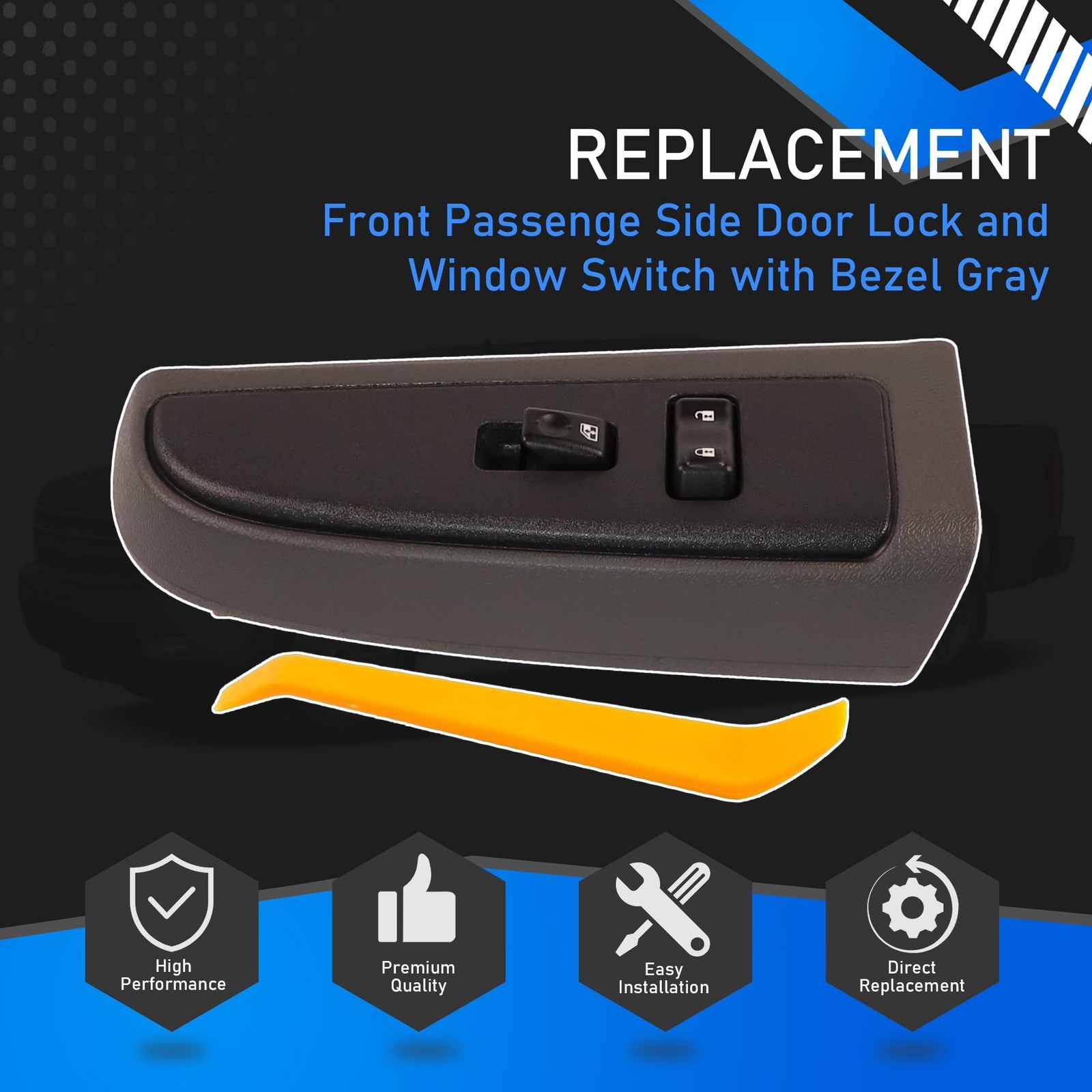Front Passenge Side Door Lock and Window Switch with Bezel Gray Compatible wi…