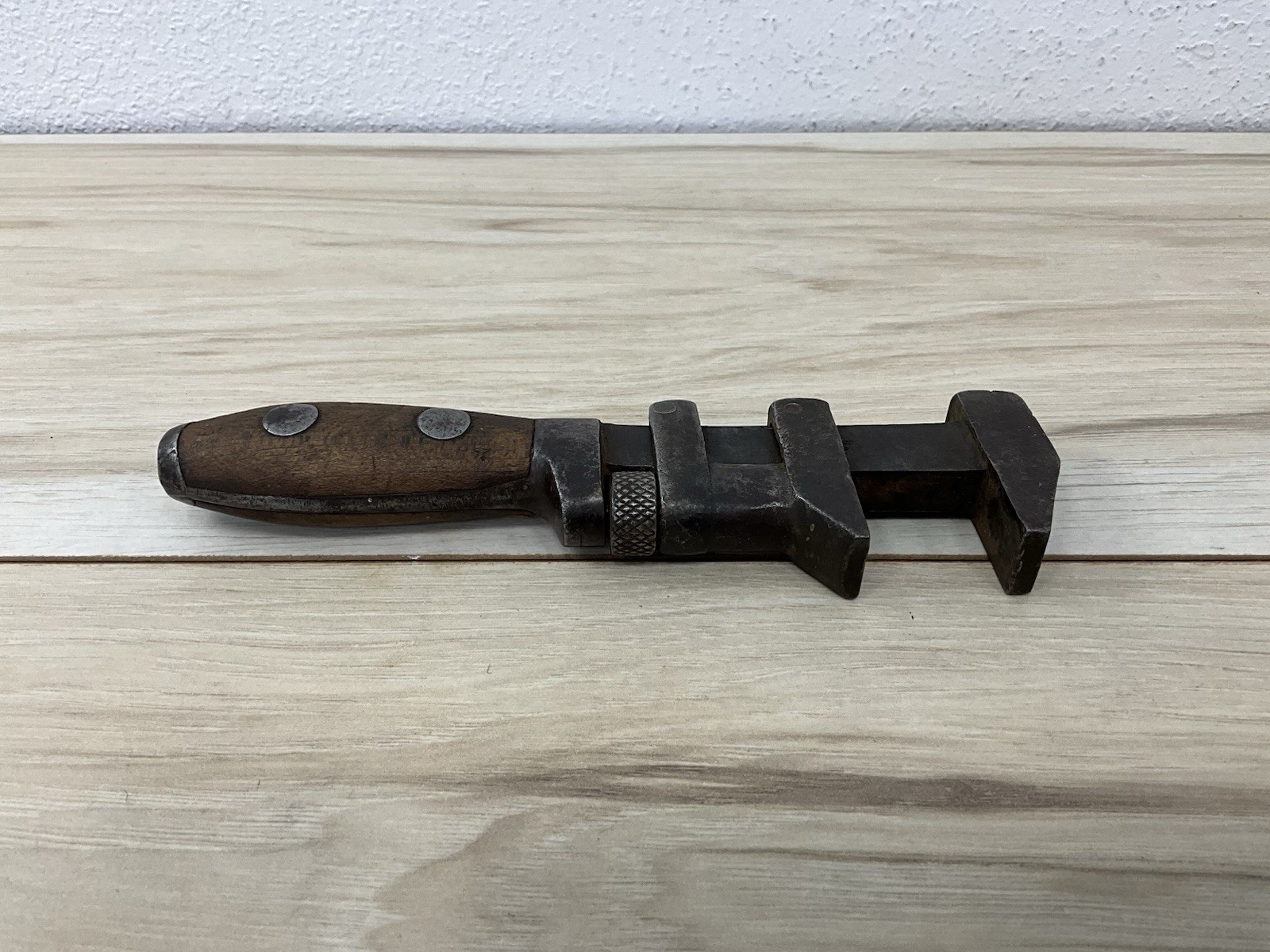 Antique PS&W Pipe Wrench 1895 Patent Wood Handle Peck Stow Wilcox USA