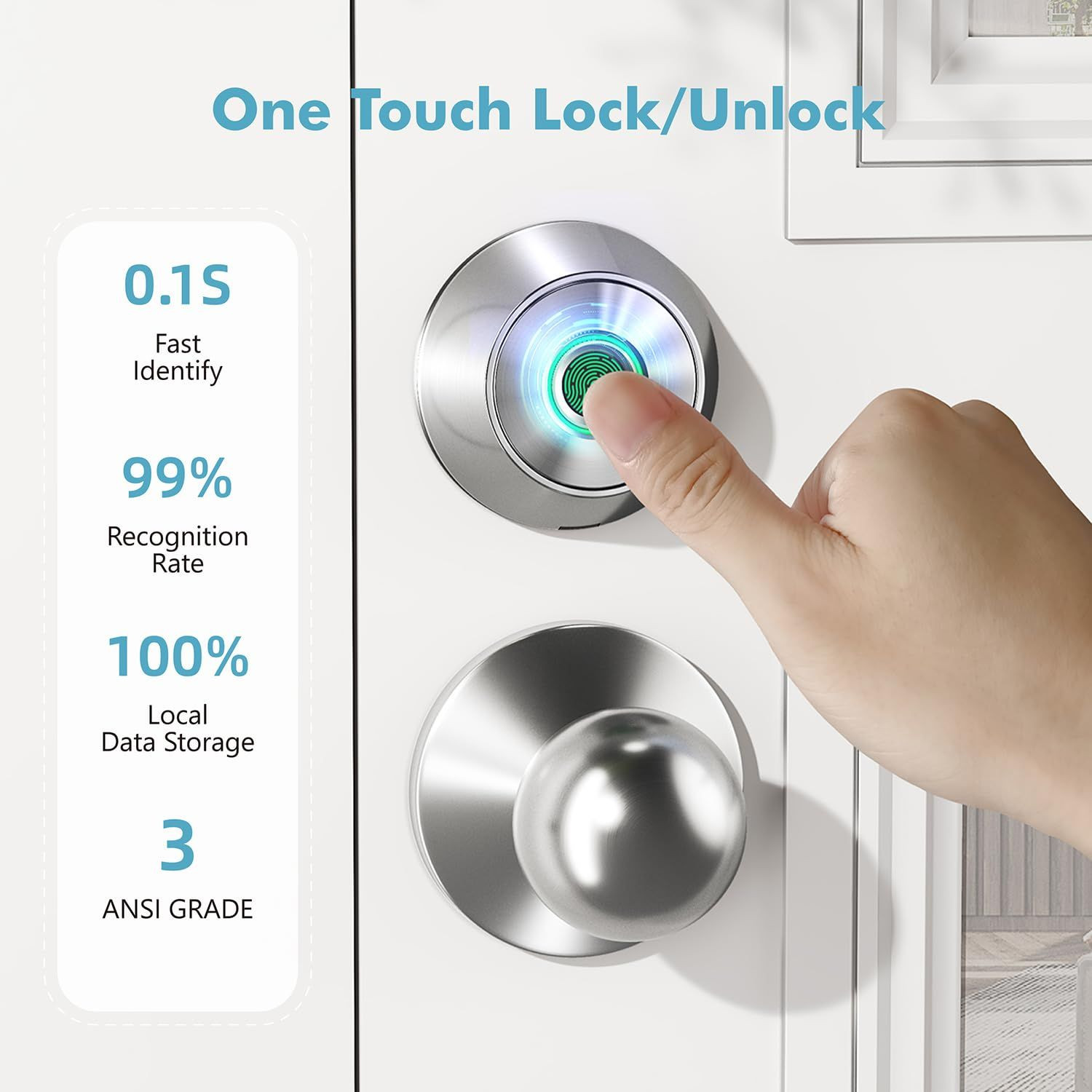 Fingerprint Keyless Entry Door Lock – Smart Deadbolt with App Control, Silver