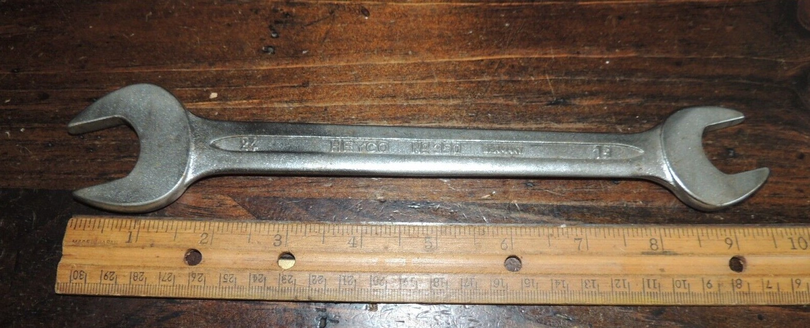 19MM X 24MM HEYCO No. 350 Open End Wrench, CHROM-VANADIUM Germany 10″ LONG