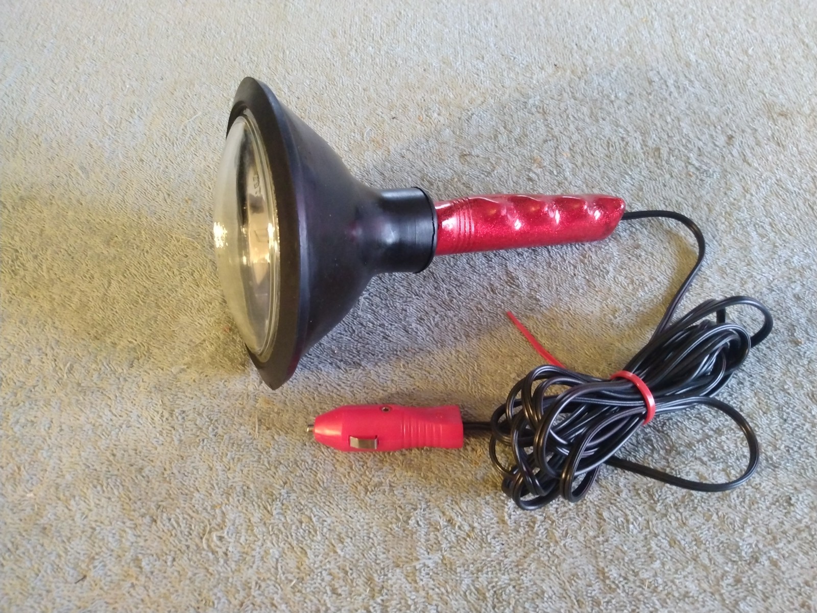 Vtg GE Spot Light Red 8.5″ Hand Corded Flashlight 257 W/Cigarette Plug-In Cord
